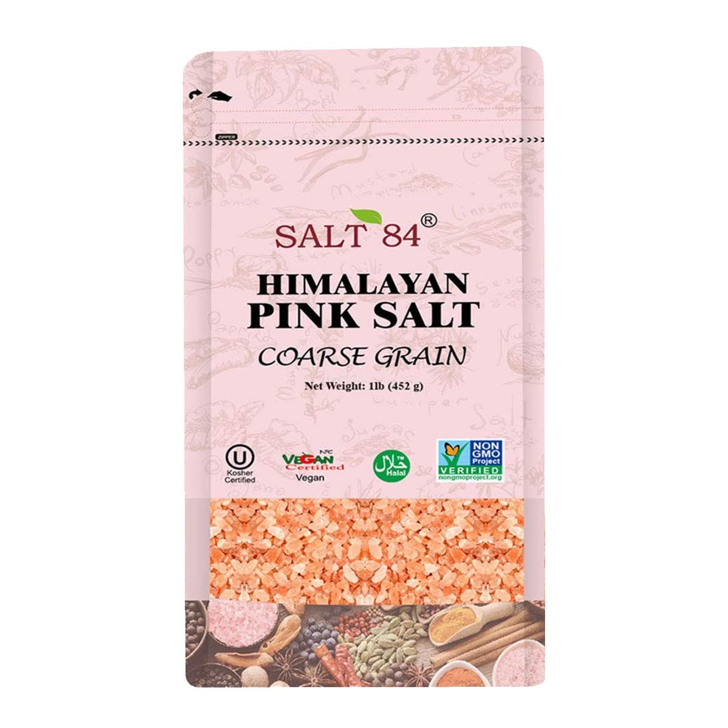 Salt 84Pink Himalayan Salt Coarse Grain, Grinder Refill - 6 lbs. (6 x 1 Pound Bags)
