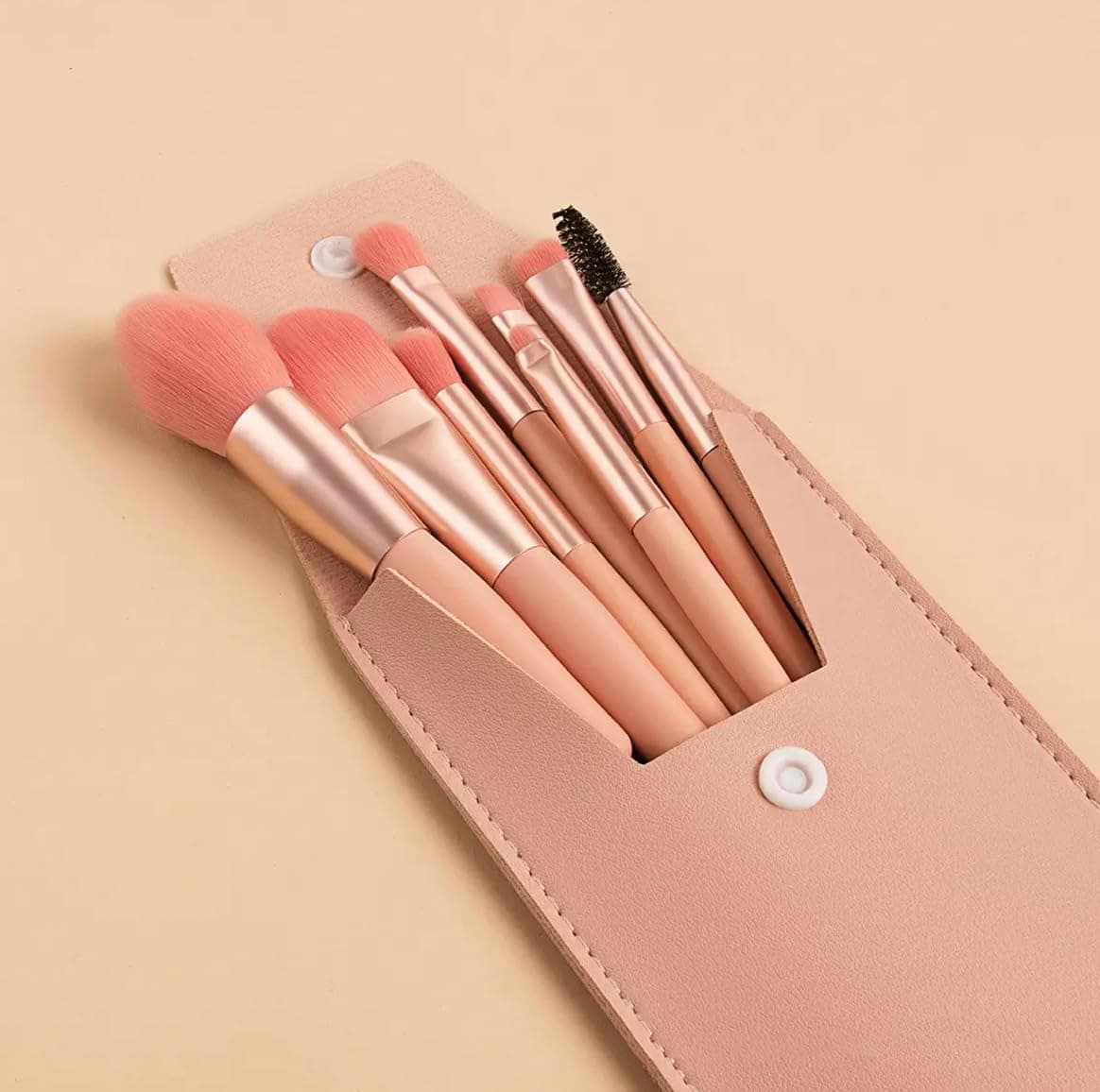 Personalized Travel Makeup Brush Set - 8 Pcs Custom Name Pouch & Brushes Kit - Portable ON THE GO Cosmetic Brushes - Customizable Pouch & Brushes Color - Professional Make Up Gift Kit (Coral Pink)