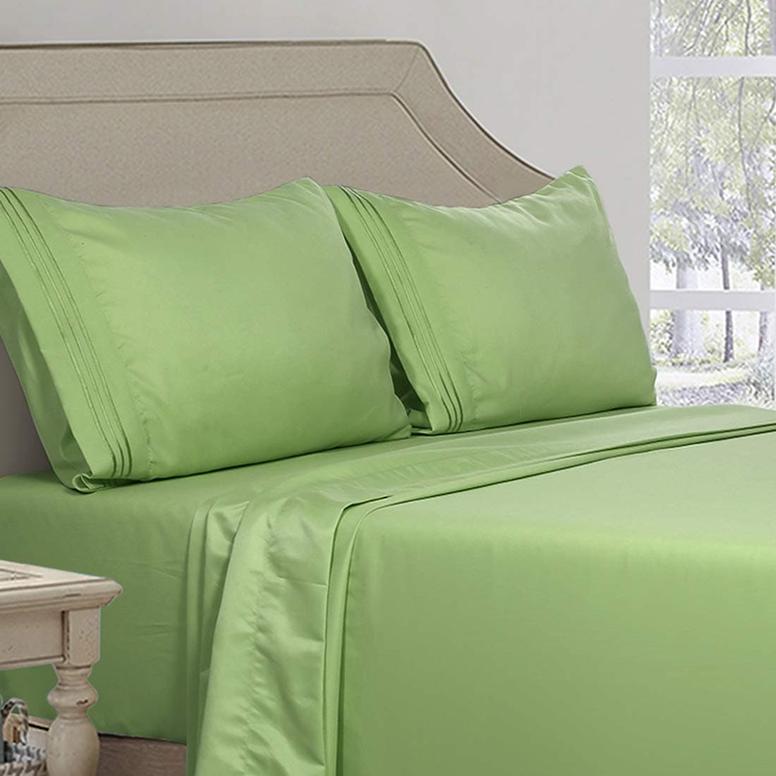 ABAKAN Cal King Bed Sheet Set 4 Piece Super Soft Brushed Microfiber Hotel Luxurious Premium Cooling Sheets Breathable Fade Resistant Deep Pocket Bedding Sheet Set (Cal King, Green)