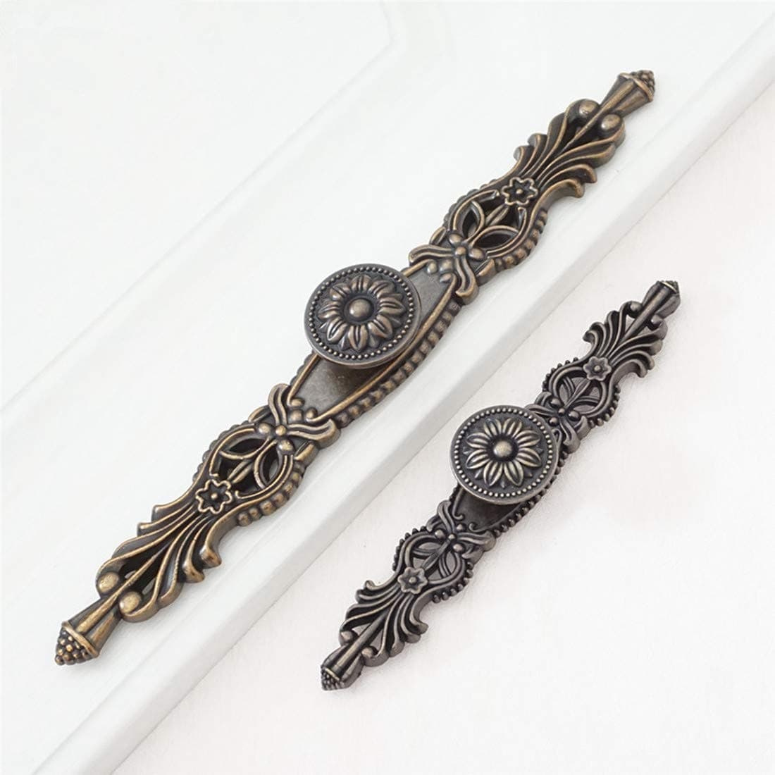 LBFEEL 3.75" 5.0" Vintage Dresser Drawer Pull Handles Antique Brass Rustic Kitchen Cabinet Handle Pull Drop Bail Decorative 96mm 128mm (Big Backplate)