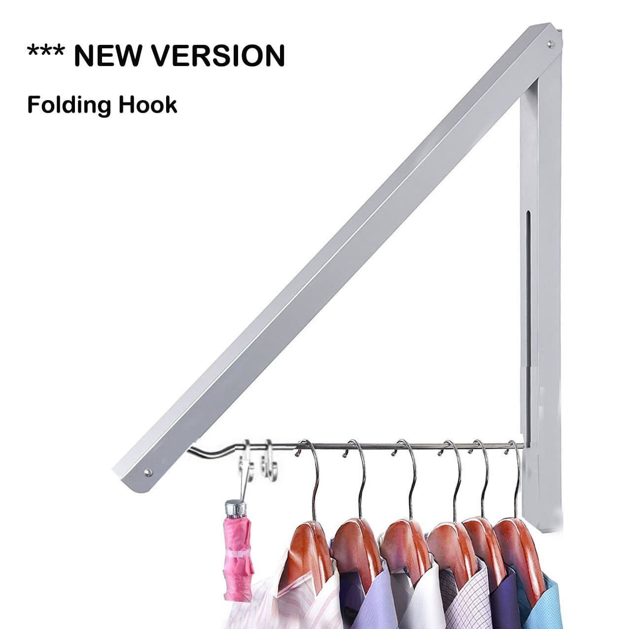 SUYUE NEW VERSION Folding Clothes Hanger Aluminum Wall Mounted Retractable Clothes Hook Drying Rack (Aluminum)