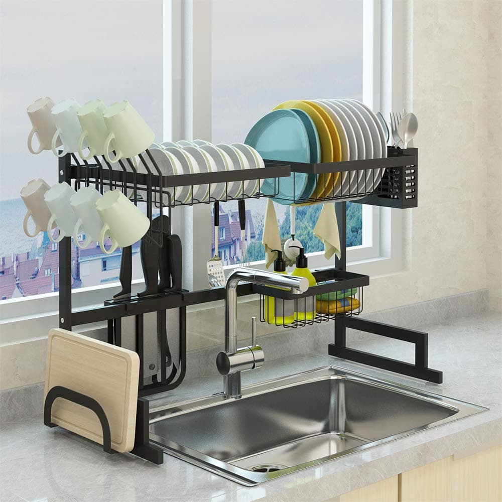 SKOLOO Over Sink Dish Drying Rack, Adjustable Stainless Steel Above Sink Dish Rack, Over Counter Dish Drying Rack, Kitchen Drainage Rack Organizer