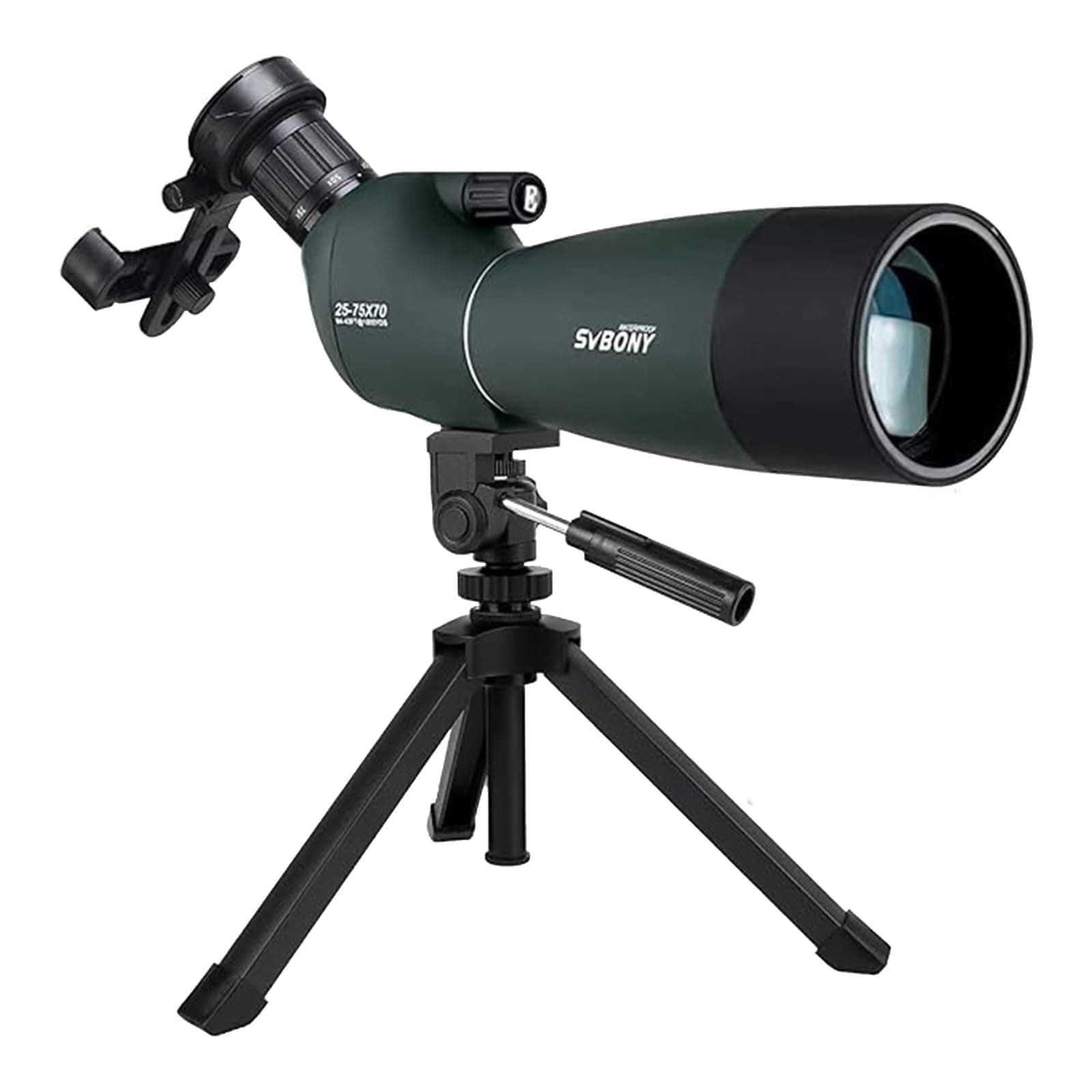 SVBONY SV28 Spotting Scopes with Tripod and Phone Adapter, Angled 25-75x70mm Spotter Scope, Waterproof Fogproof Spotting Scope with Desktop Tripod for Bird Watching, Target Shooting, Wildlife Viewing