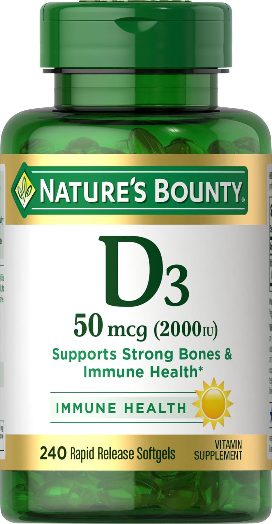 Vitamin D3 2000 IU, Immune and Bone Support, Vitamin Supplement, 1 Per day, 240 Rapid Release Softgels