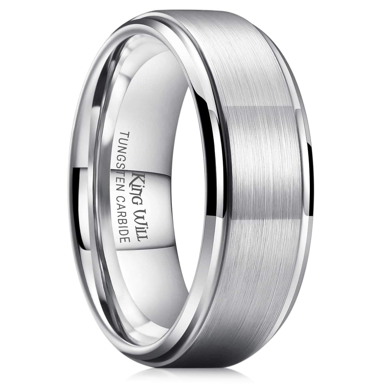 Basic Men's Tungsten Carbide Ring 6mm/7mm/8mm Polished Beveled Edge Matte Brushed Finish Center Wedding Band