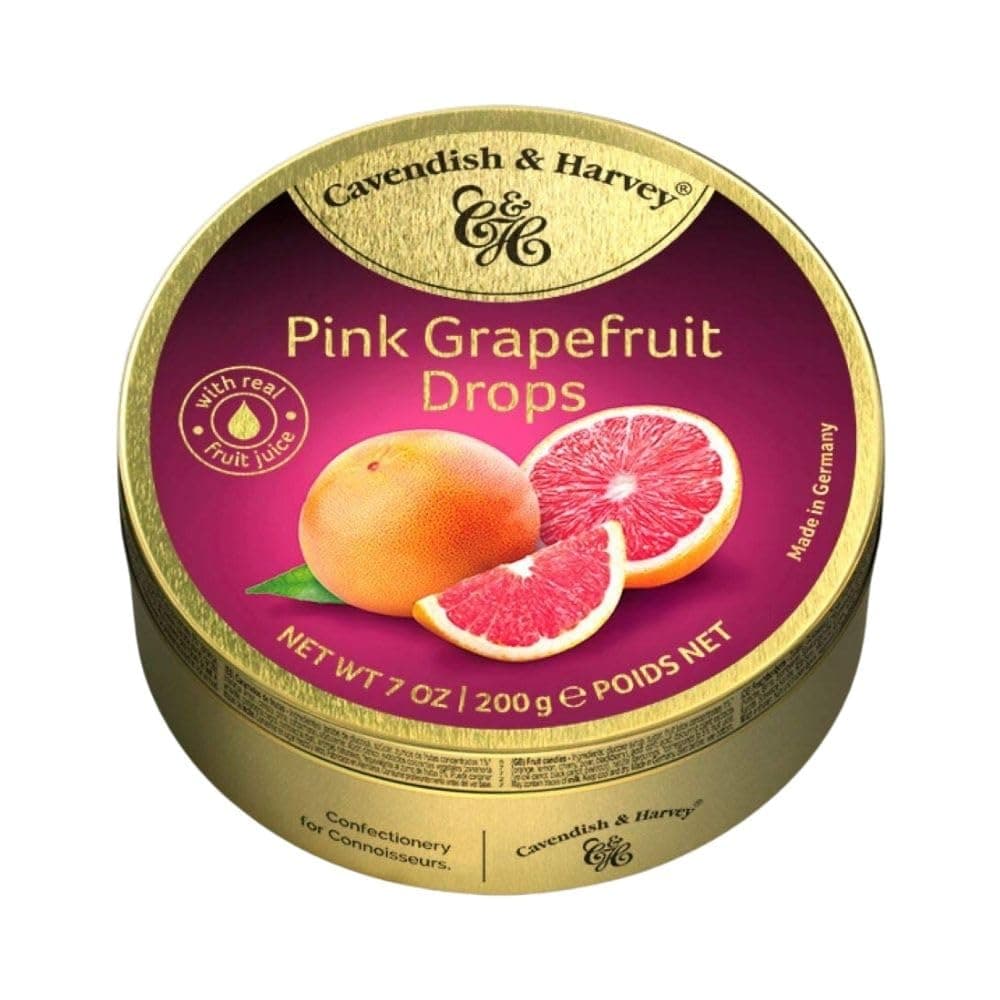 Cavendish & Harvey | Pink Grapefruit Hard Candy Drops | 7 Ounce Tins - 1 Pack