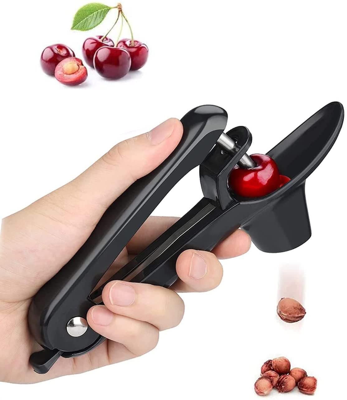 Cherry Pitter - Heavy-Duty Olive and Cherry Pitter Corer Tool with Space-Saving Lock Design, Multi-Function Cherries Stoner Seed Remover Tool for Make Fresh Cherry Dishes