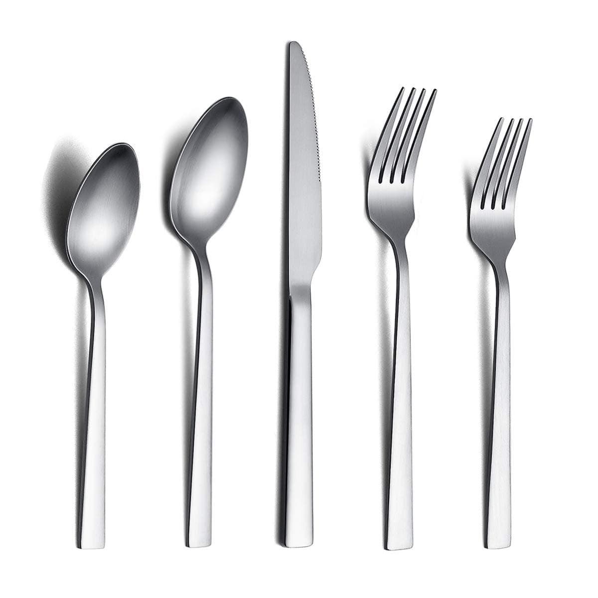 Berglander Brushed Silverware Set 20 Piece, Stainless Steel Matte Flatware Set Dishwasher Safe, Heavy Duty Durable Rust Proof Cutlery Set Service For 4