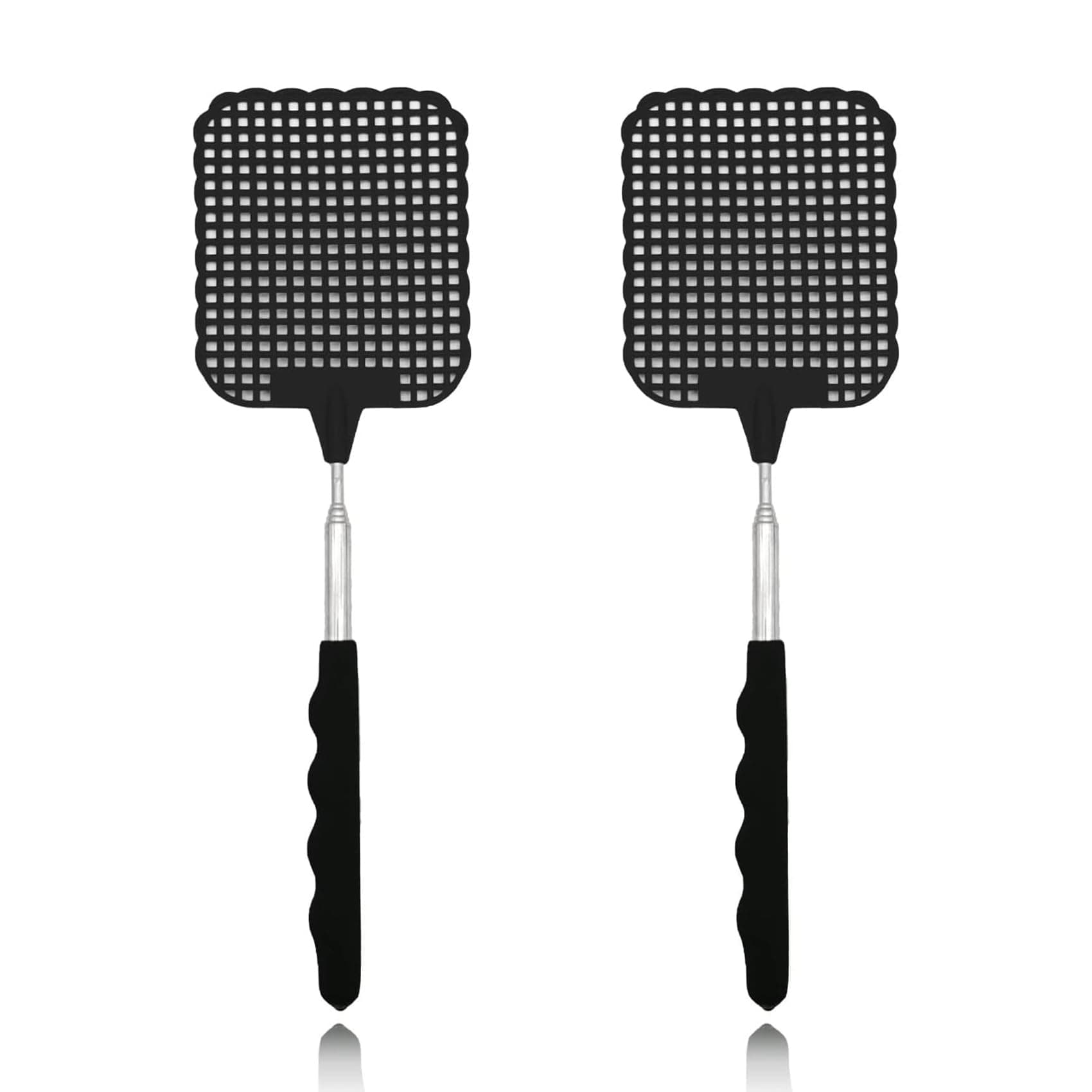Extendable Fly Swatters 2 Pack, Strong Flexible Manual Swat Set, Manual Fly Swat Pest Control for Indoor Outdoor Mosquito Wasp Bug Insect (Black)