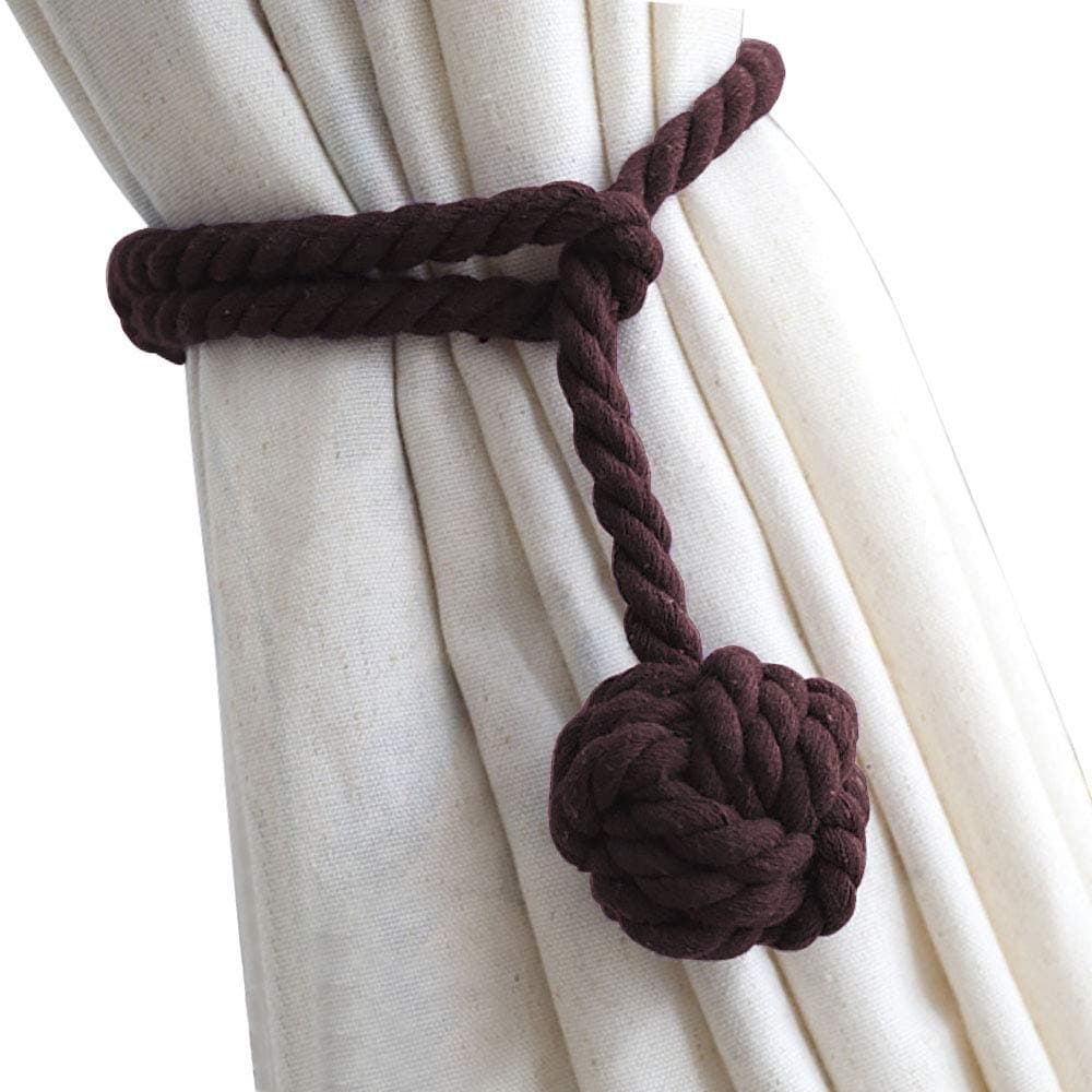 Melaluxe 2 Pack Curtain Tiebacks - Heavy Duty Curtain Rope Tieback, Handmade Rural Decorative Curtain Holdbacks (Dark Coffee)