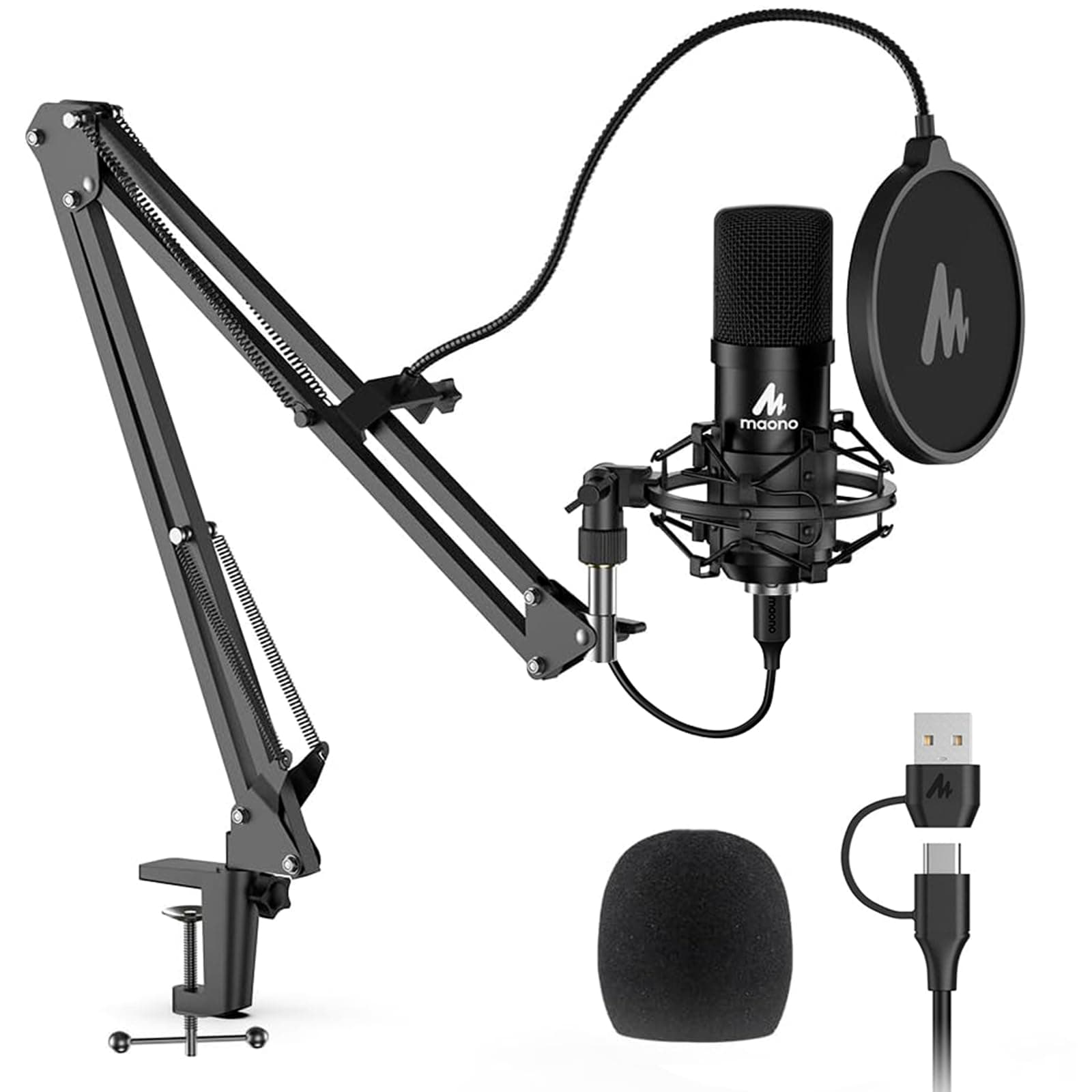 USB Microphone Kit 192KHZ/24BIT Plug & Play AU-A04 USB Computer Cardioid Mic Podcast Condenser Microphone with Professional Sound Chipset for PC Karaoke, YouTube, Gaming Recording