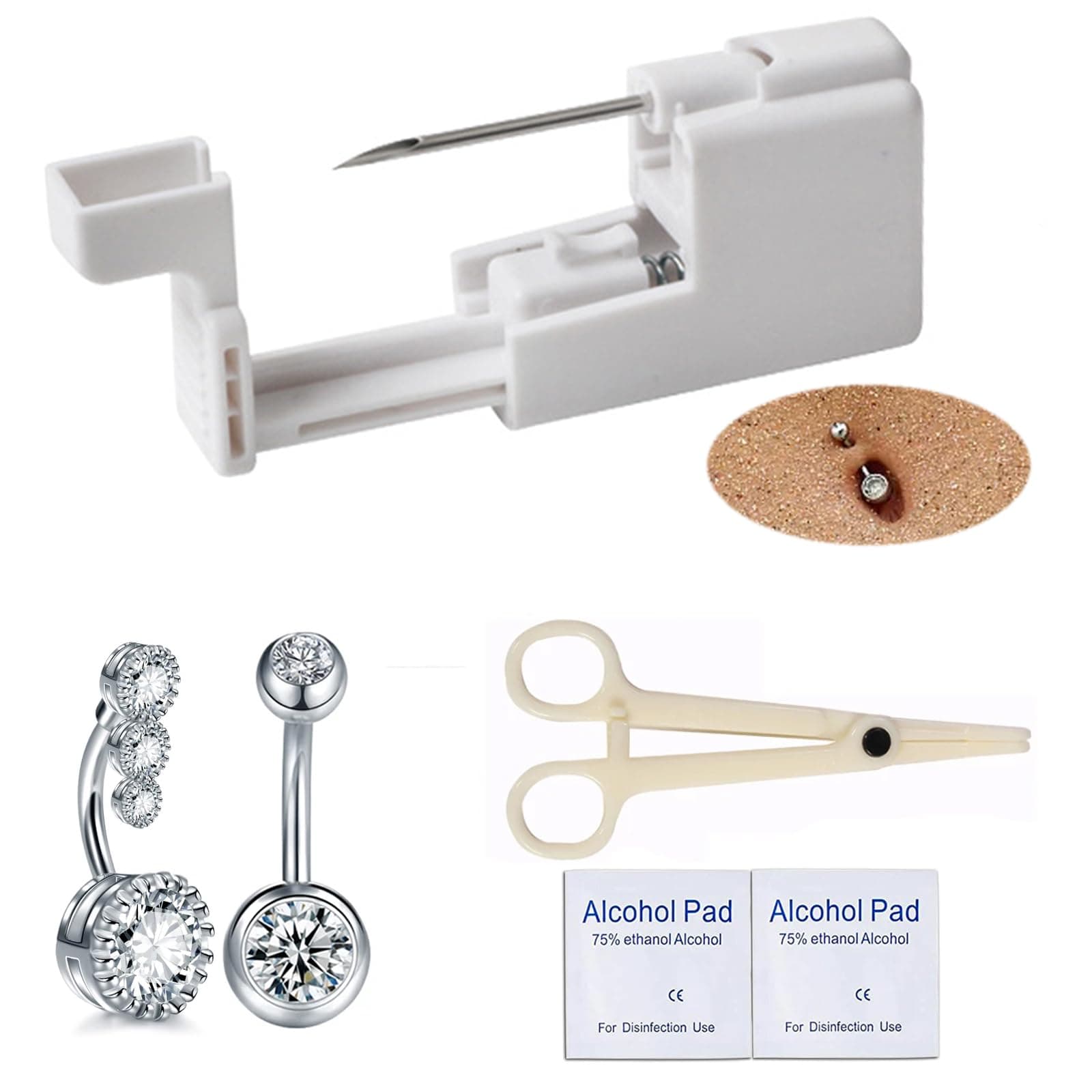 6PCS Belly Button Piercing Kit,Professional Body Piercing Gun,Belly Button Ring,Surgical Steel Navel Rings for Women (Navel Piercing Kit)