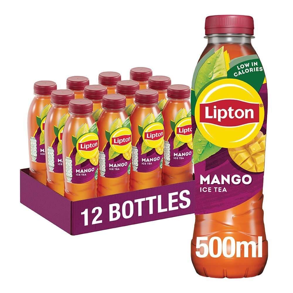Lipton Mango Bottled Ice Tea 500ml (Pack of 12), low calorie soft drink, 100% black tea extract