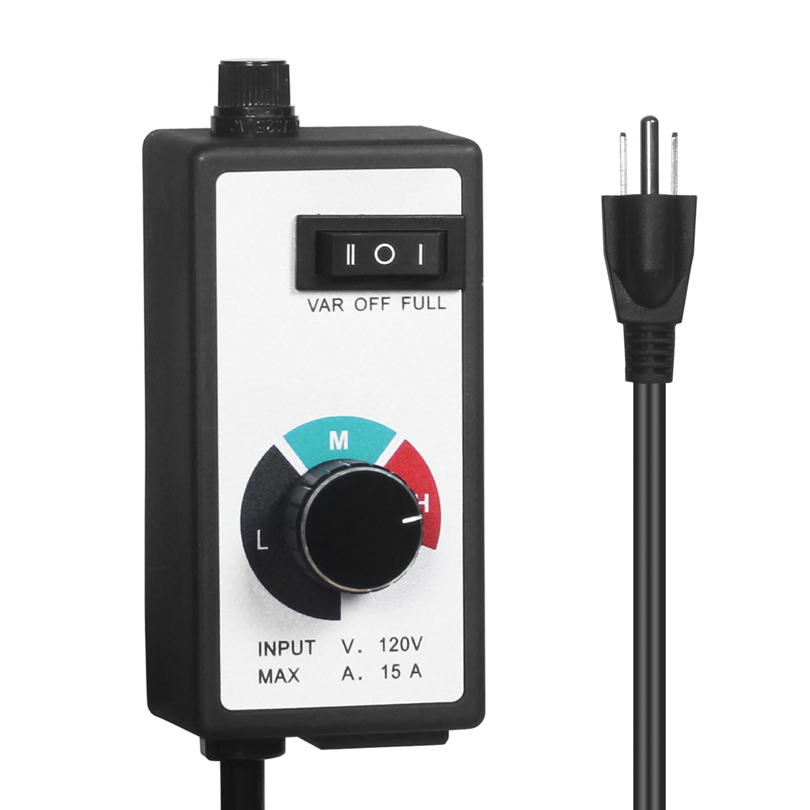 KEN BROWNVariable Speed Controller, Fan Speed Controller 120V 15Amp, Speed Adjuster for Exhaust Fan and Inline Duct Fan, 1.65 Meters Power Cord with 3-Pole Plug, Fuse Protected