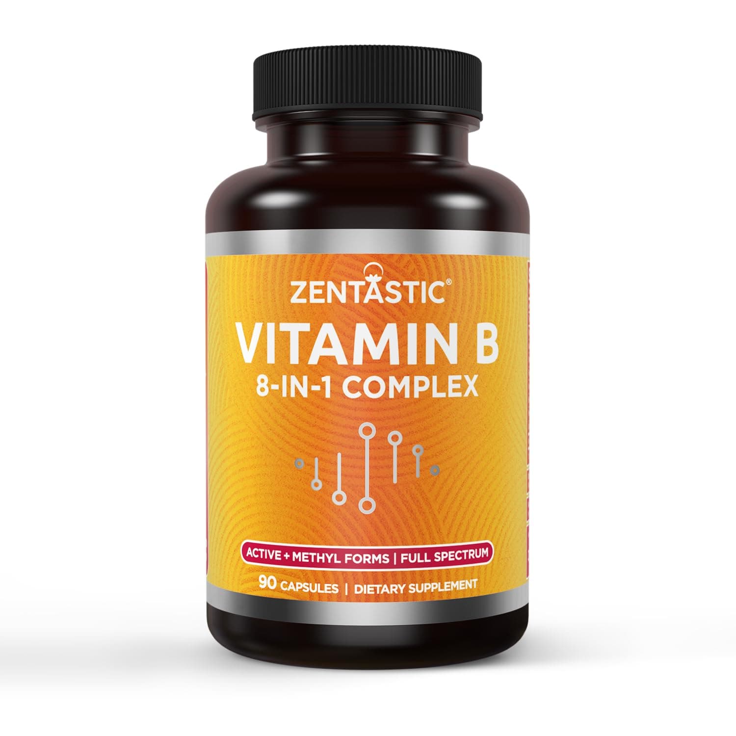 Zentastic Vitamin B-Complex - All B Vitamins with B12, B6, B9 Folic Acid, Choline, Inositol - Active and Methyl Forms - Nervous System, Energy, Metabolism, Immune Support - 90 Vegan Capsules