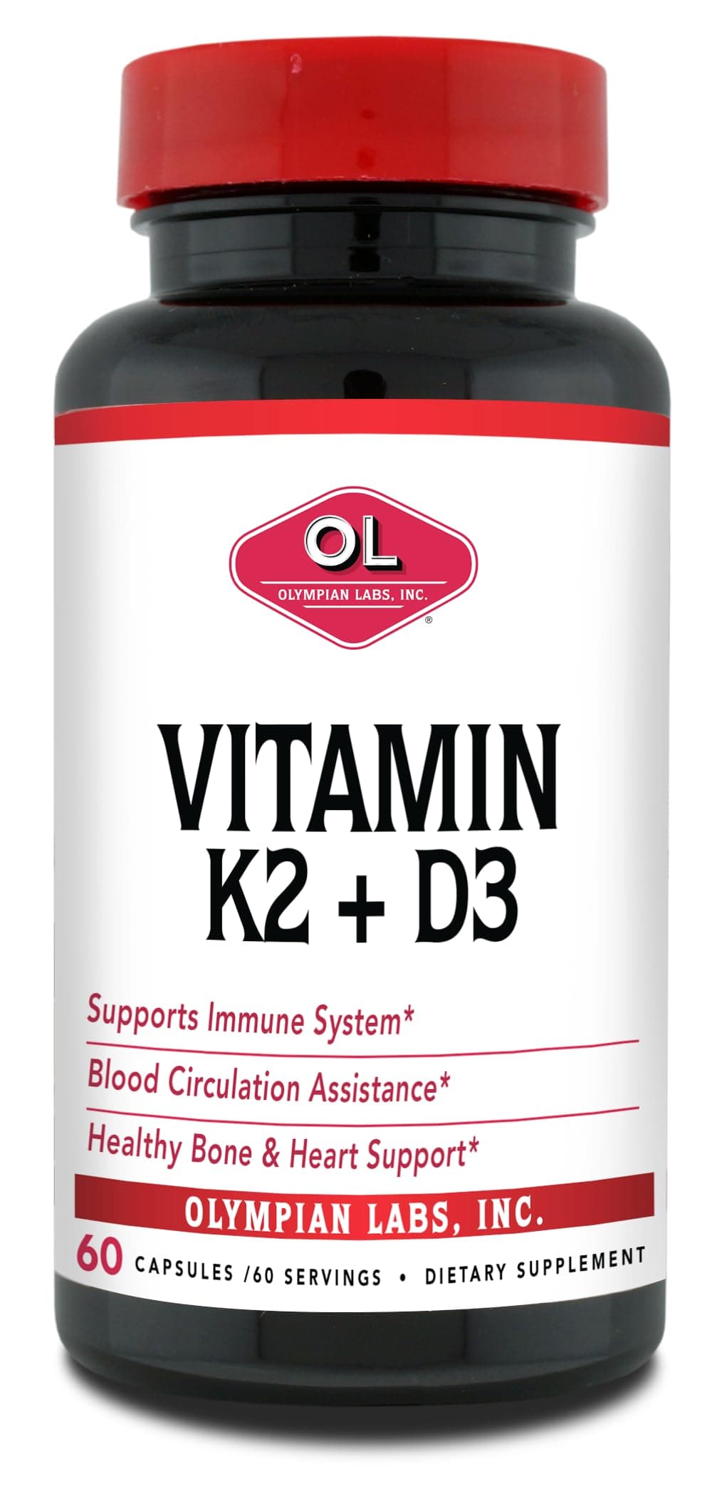 Olympian Labs Vitamin K2 + D3, 60 Servings, Supports Immune System, Bone and Heart Support, 60 Vegan Capsules