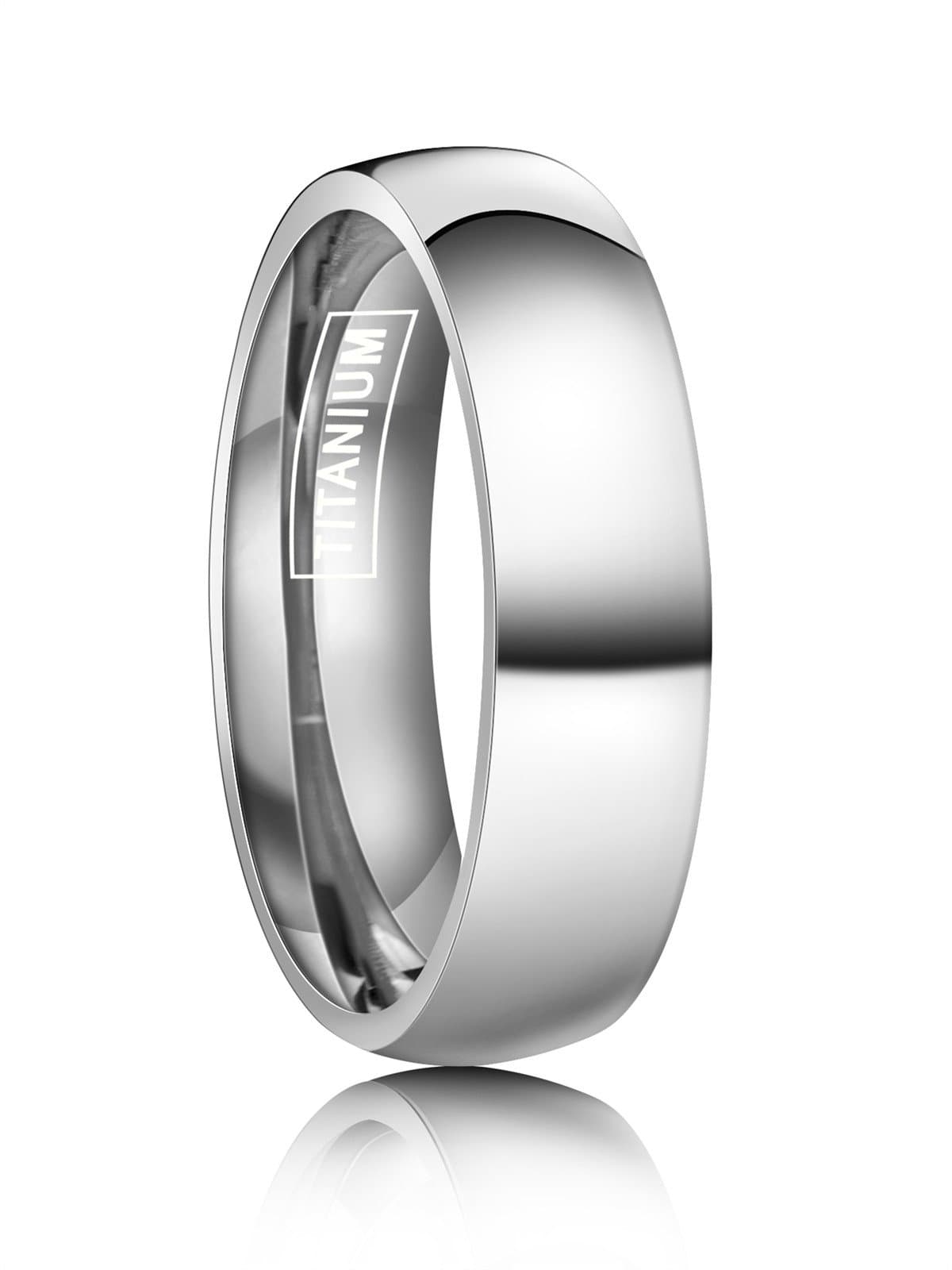 JUST LSY 6mm Titanium Rings Plain Dome High Polished Silver Wedding Band in Comfort Fit Size 5.5-15