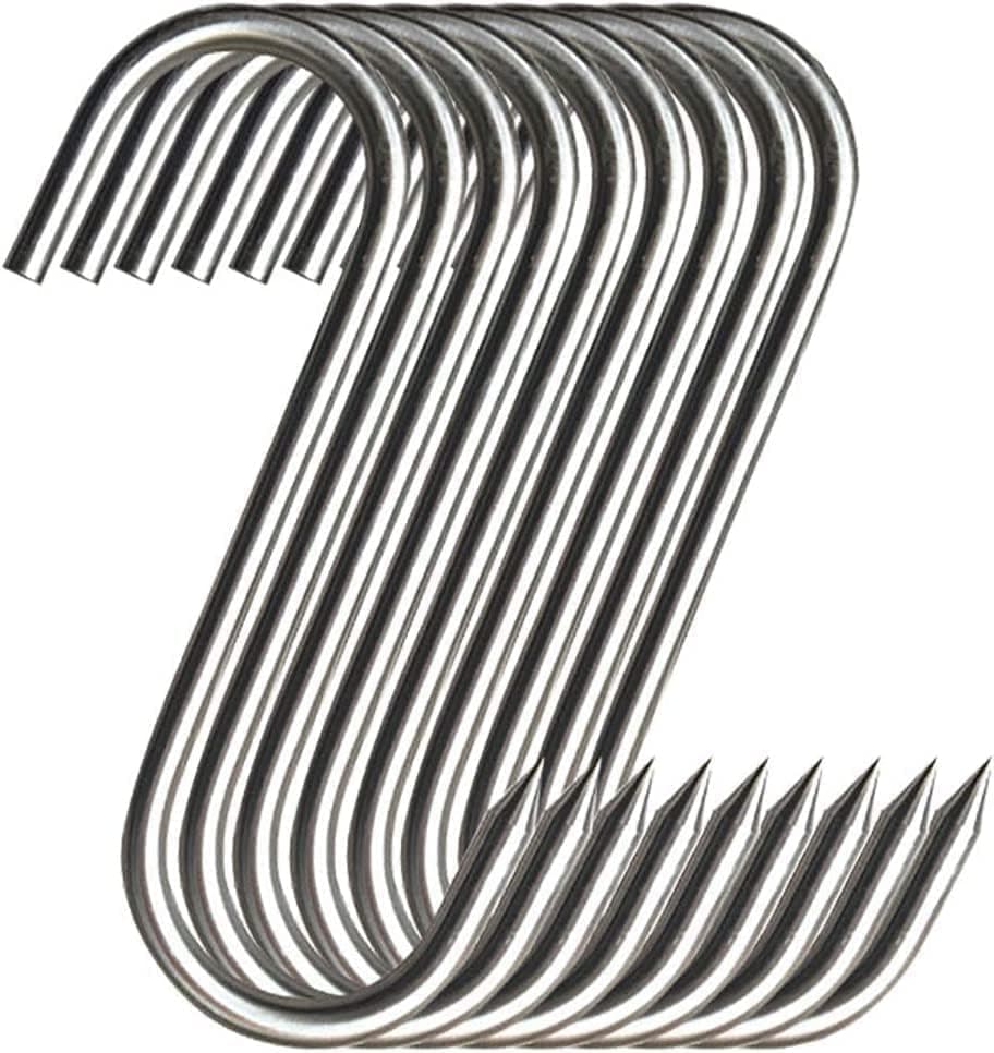 Stainless Steel Meat Hooks, 20Pcs, S-Shaped, Wall Mount, Heavy Duty, 15CM, for Kitchen, Smoking, Drying, Storage