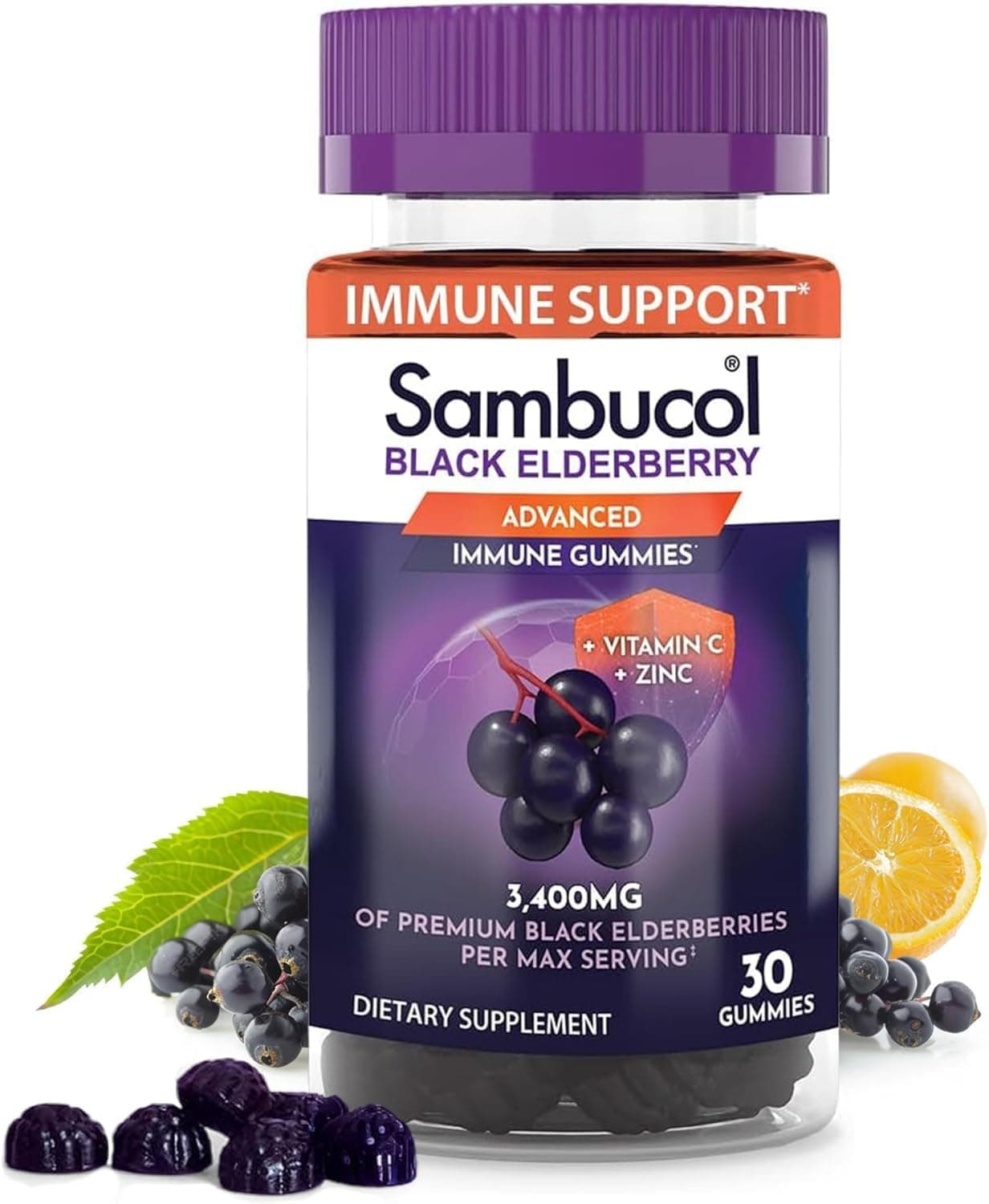 Elderberry Gummies - Immune Support Supplement for Adults with Vitamin C & Zinc, Sambucus Elderberry with High Antioxidants, Gluten Free, Vegan - 30 Count