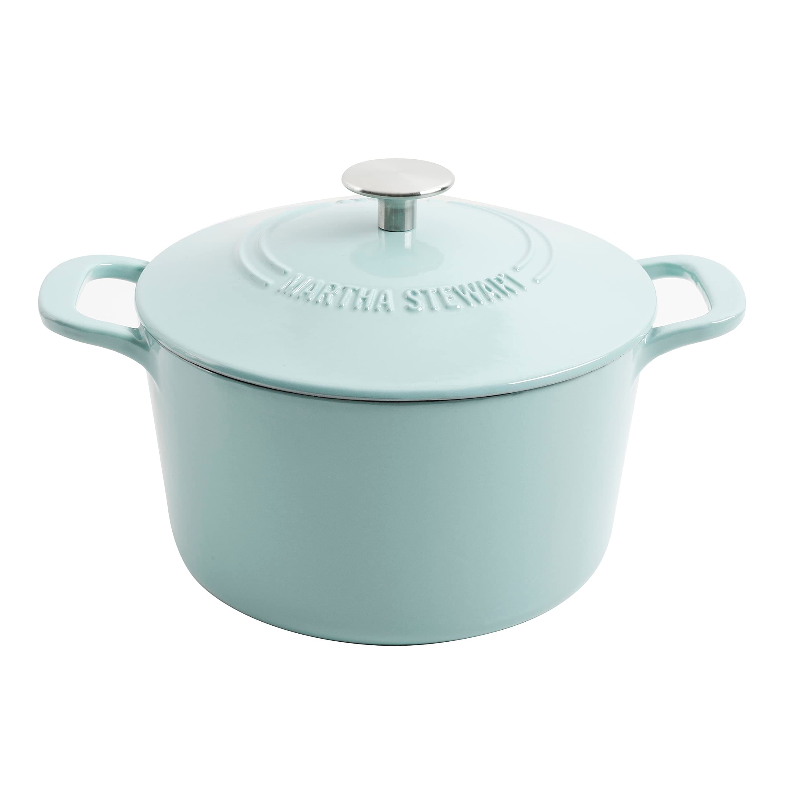 MARTHA STEWART Gatwick 7-Quart Enamel Cast Iron Dutch Oven – Martha Blue – Durable Heavy-Duty Dutch Oven for Slow Cooking, Braising & Baking