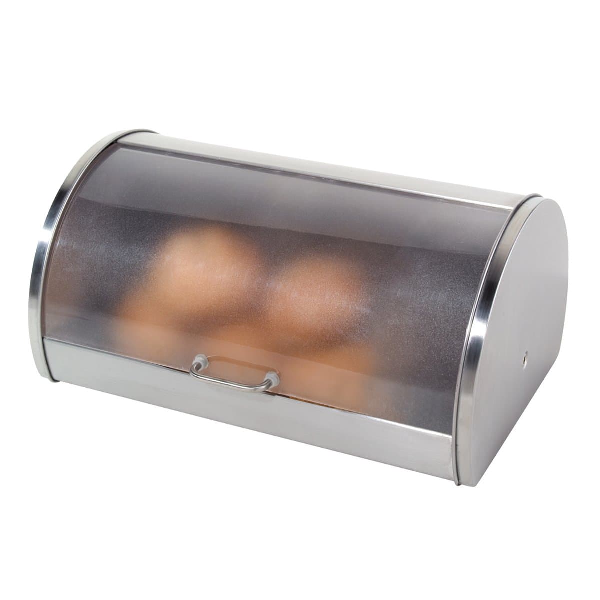 Oggi Stainless Steel Roll Top Bread Box for Kitchen Countertop with Frosted Plexilass Lid - Fits Multiple Loaves of Bread and Other Freshly Baked Goods Including Cookies, Bagels, Muffins
