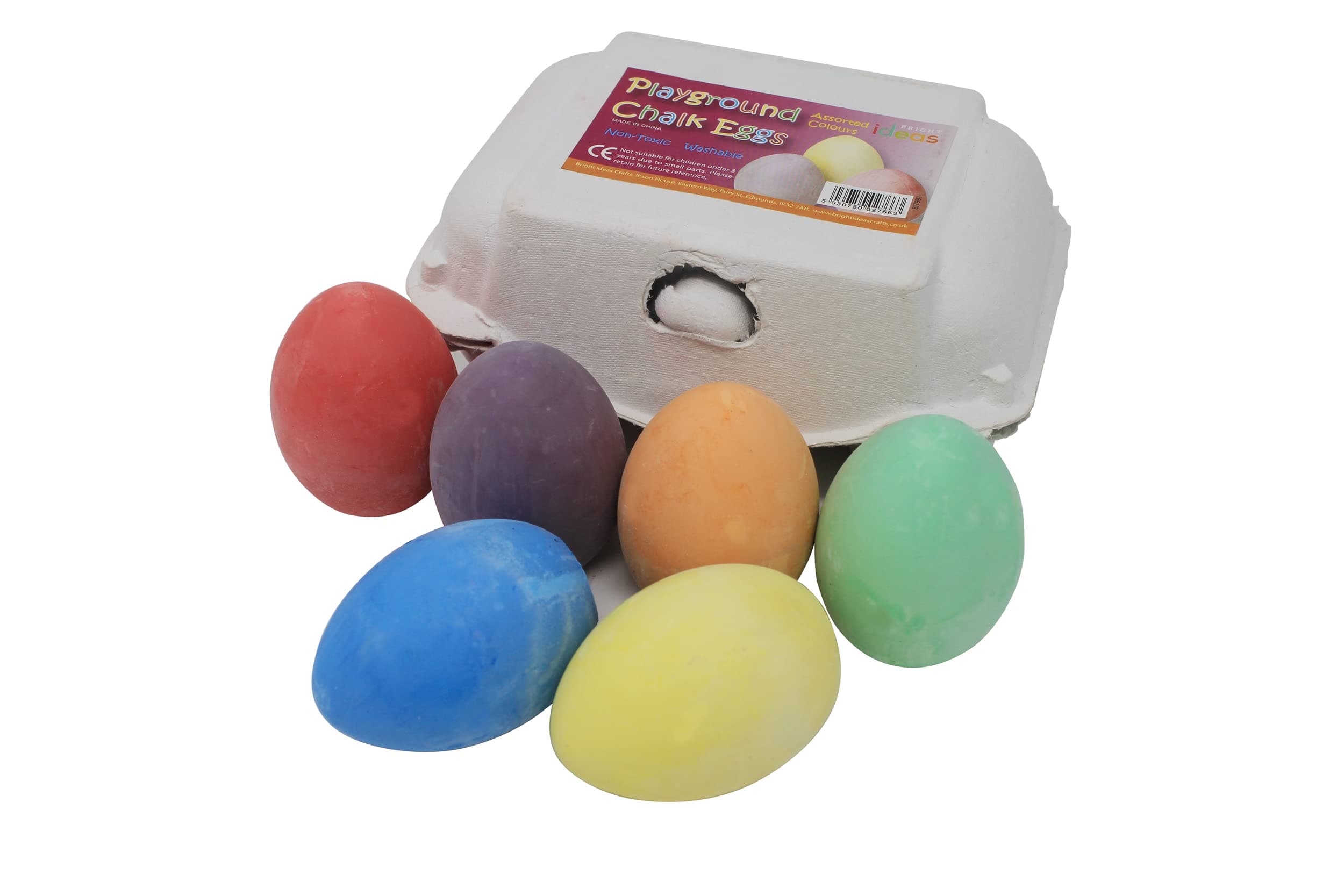PK06 7cm Egg Shaped Chalks, Bright Coloured Playground Chalk for Children, Bright Washable Sidewalk, Pavement, Blackboard Chalk 6 Assorted Colours, Assorted Chalks. BI7981.
