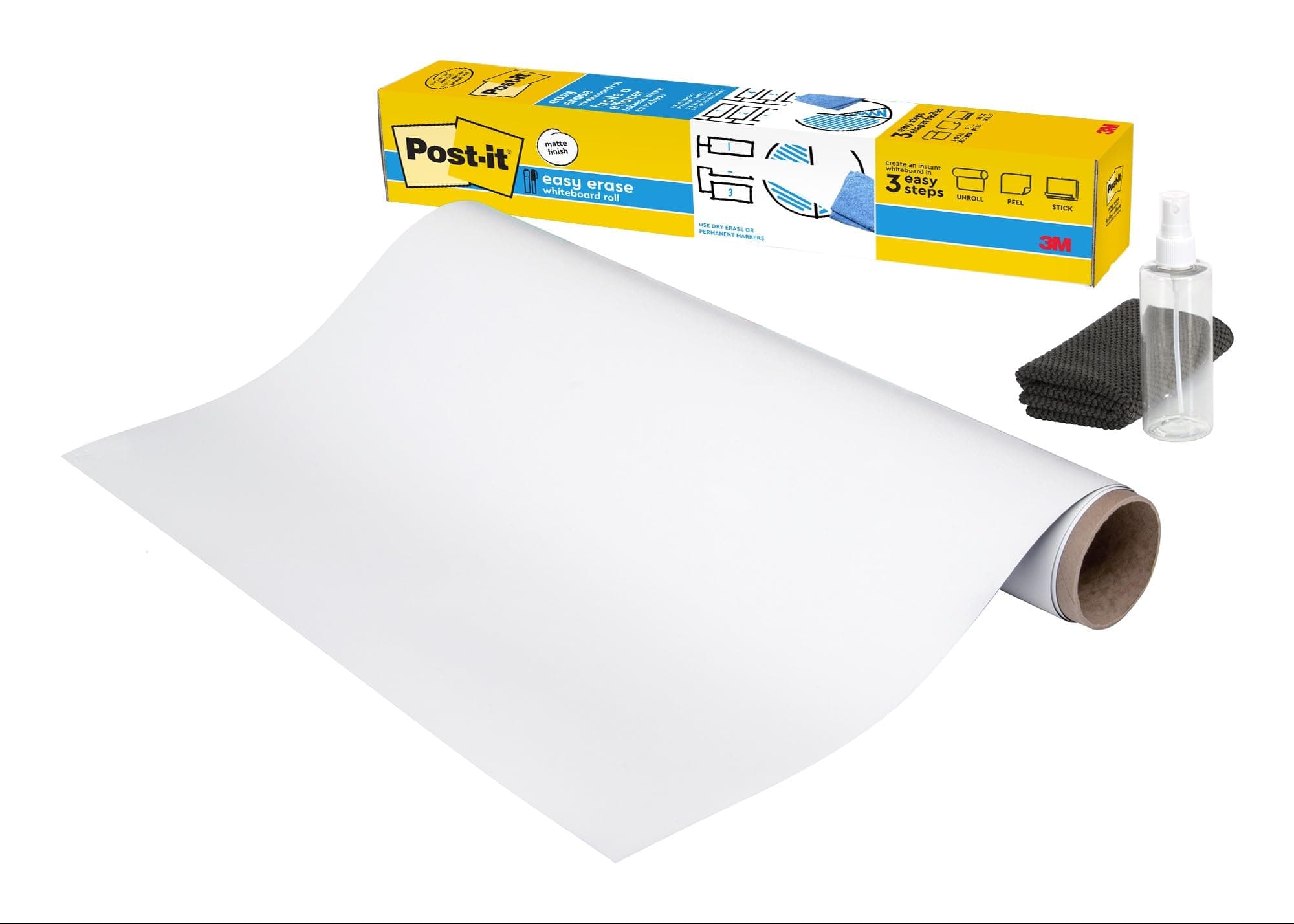Easy Erase Whiteboard EE3x2 in (90x60cm) 1 roll/pack | White Color | Permanent Marker Wipes Away with Water | Sticker Whiteboard Film for Walls, Doors, Tables | Removable | Easy Installation