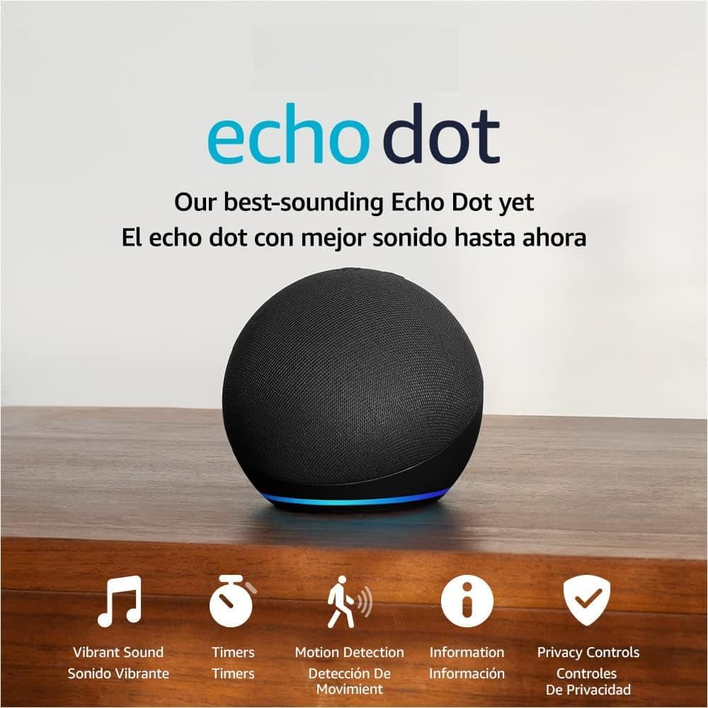 Echo Dot (5th Gen, 2022 release) | International Version with EU Power Adaptor | Smart speaker with Alexa | Charcoal