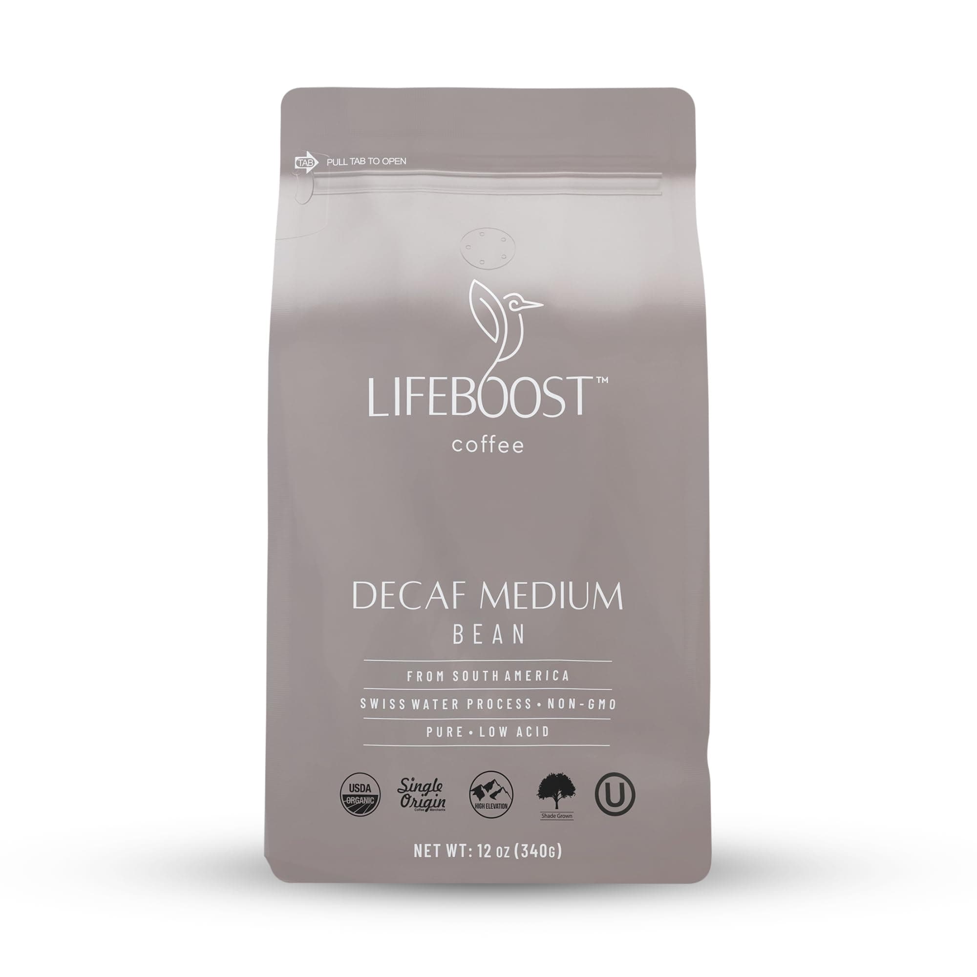 Lifeboost Medium Roast Decaf Coffee Beans – Organic Low Acid Swiss Water Decaf – Whole Bean Coffee – Third Party Tested for Mycotoxins & Pesticides – Chemical Free – 12 oz