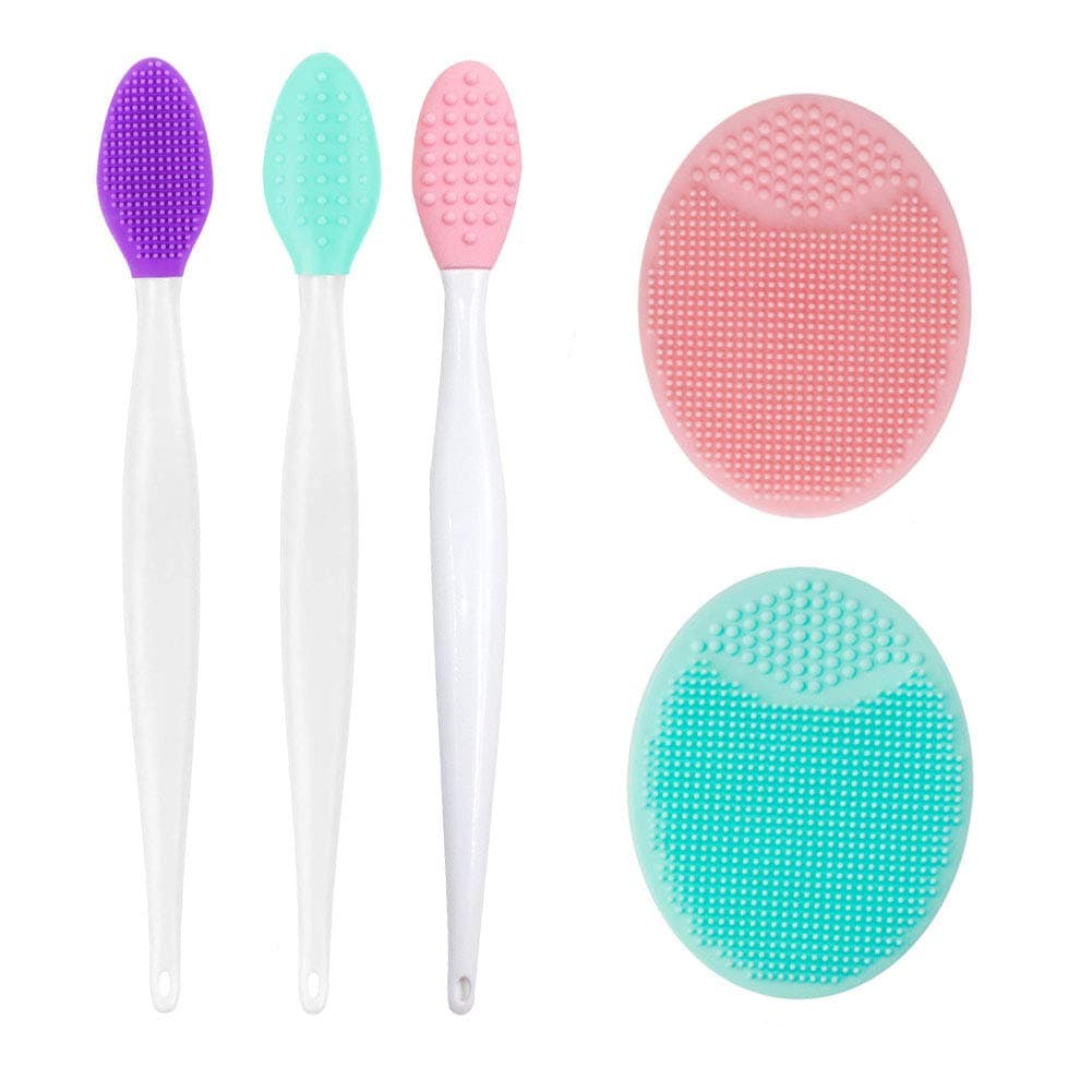 3PCS Silicone Exfoliating Lip Brush 2 in 1 Double-Sided Soft & 2PCS Facial Cleaning Brushes Pad for Smoother and Fuller Lip Appearance Cleanning Blackhead