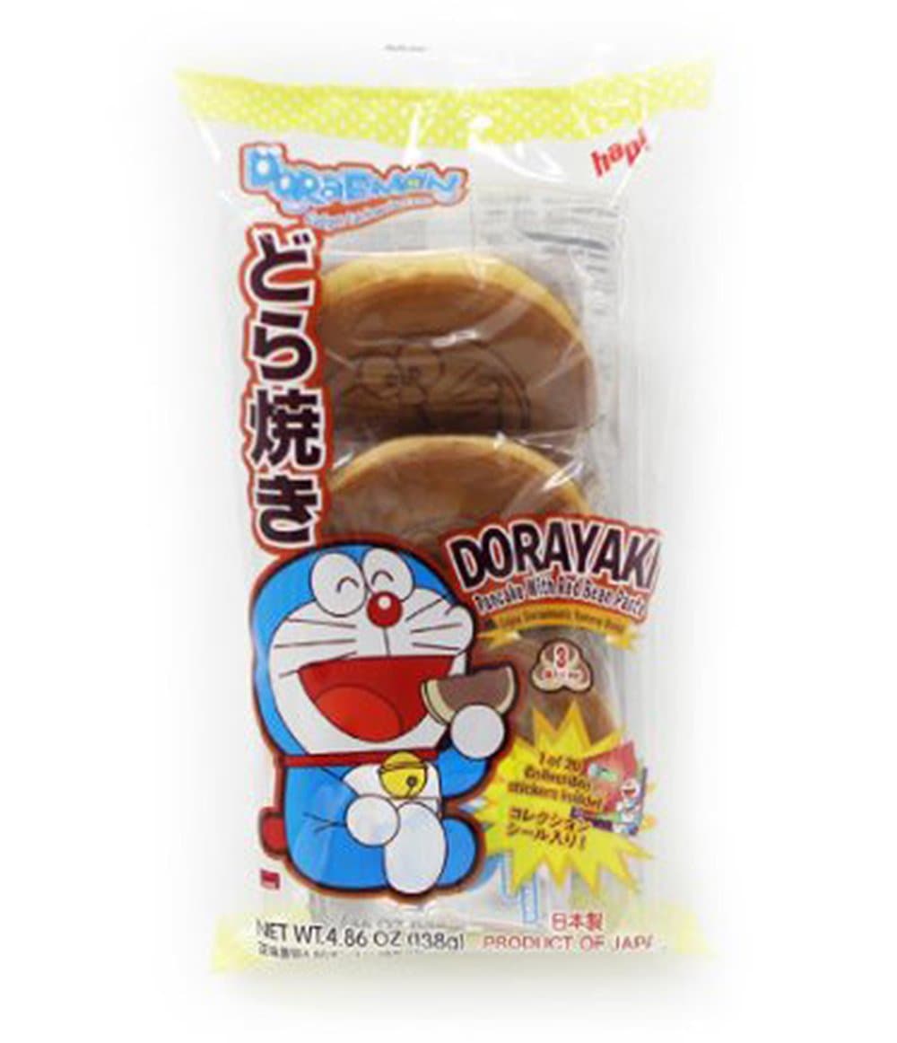 Japanese Hapi Doraemon Dorayaki Pancake with Red Bean Paste 4.86oz (Pack of 2, 6pcs)