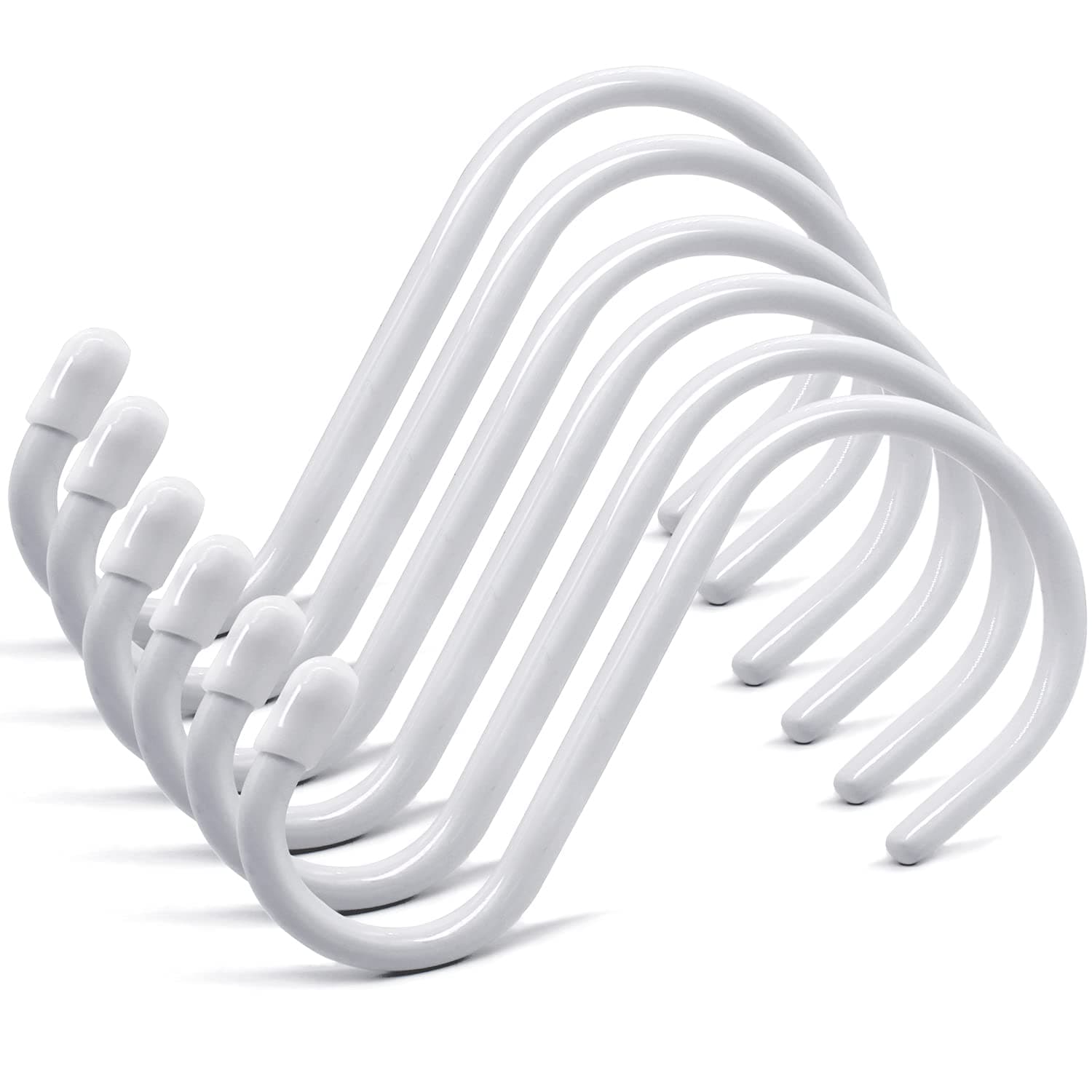 6 Pack Large Vinyl Coated S Hooks 6 Inch Large S Hooks for Hanging Heavy Duty White Non Slip Steel Metal S Hanger Hooks for Hanging Plants Lights Tools Outdoor - White