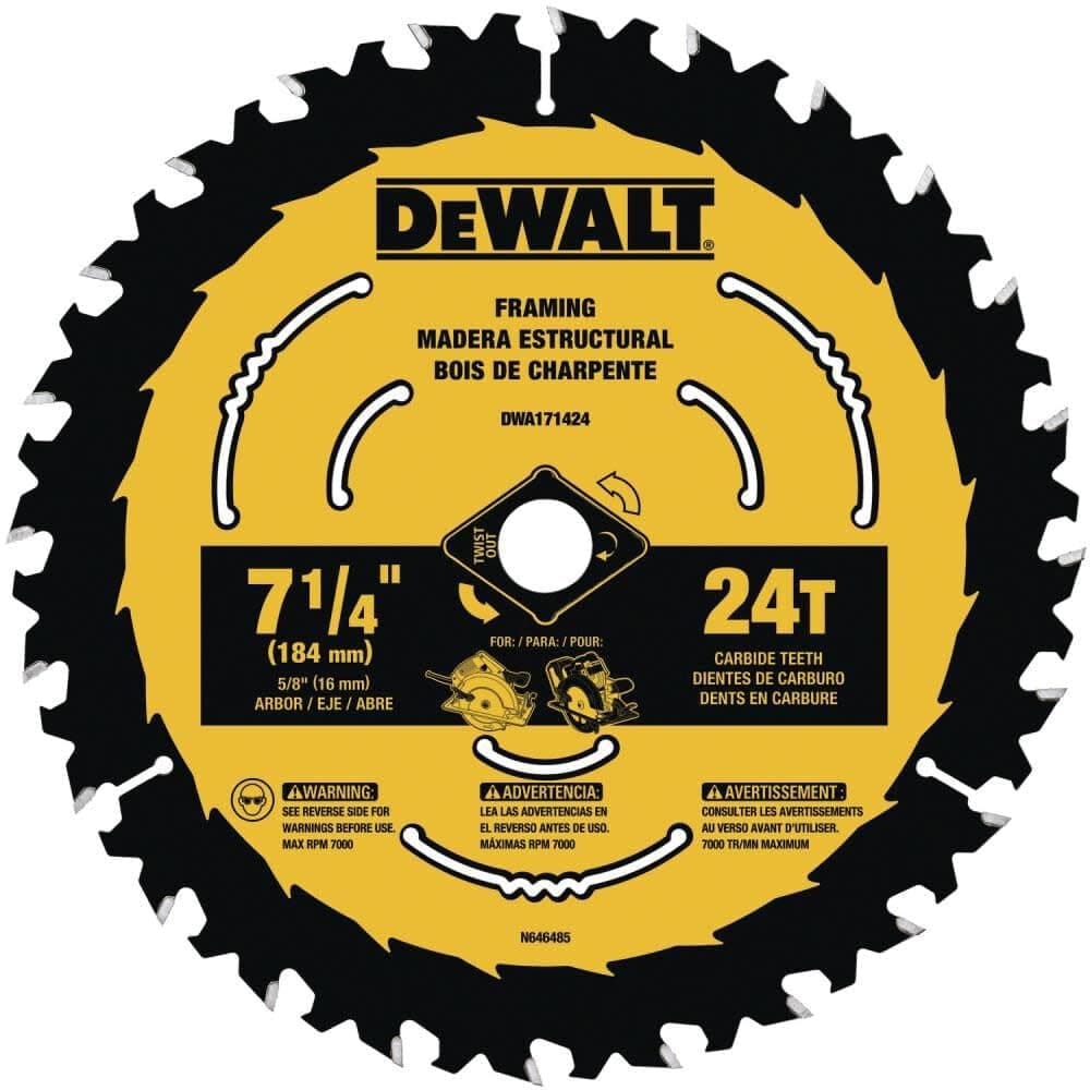 DEWALT Circular Saw Blade, 7 1/4 Inch, 24 Tooth, Wood Cutting, 3 Pack (DWA1714243)