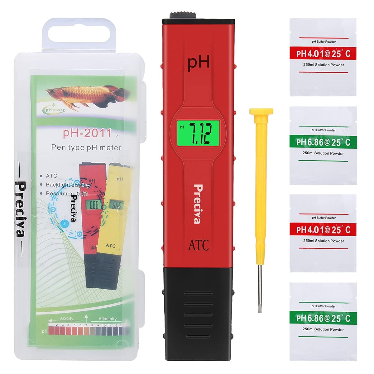 PH Meter Tester, Preciva 0.01 Resolution Digital Automatic Water PH Meters Hydroponics Pen with LCD Screen Large Backlit for Kitchen, Aquarium,Pool, Laboratory with Calibration Powder