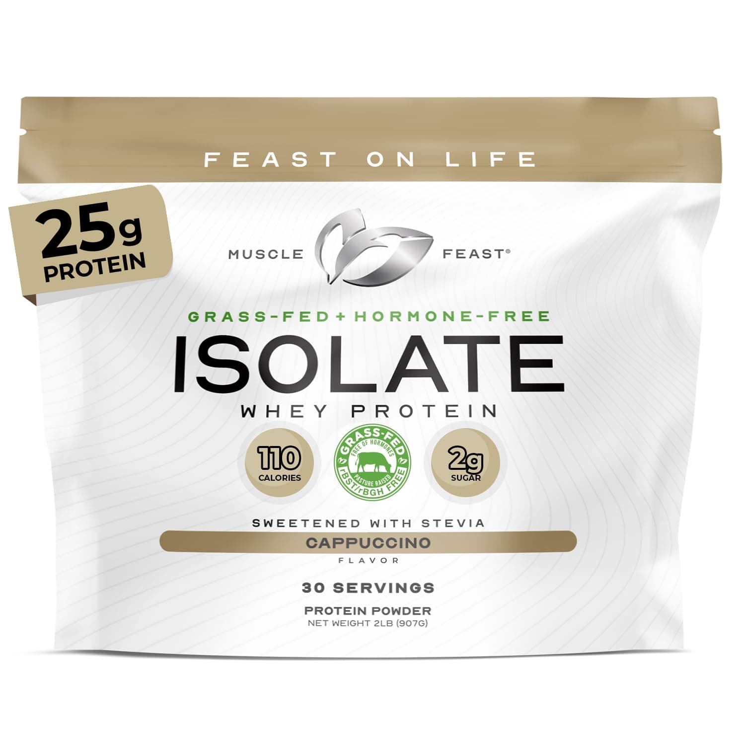 Grass-Fed Whey Protein Isolate, All Natural Hormone Free Pasture Raised, Whey Isolate Protein Powder for Men and Women, Clean, Gluten-Free, Delicious Isolate Protein - Cappuccino, 2lb