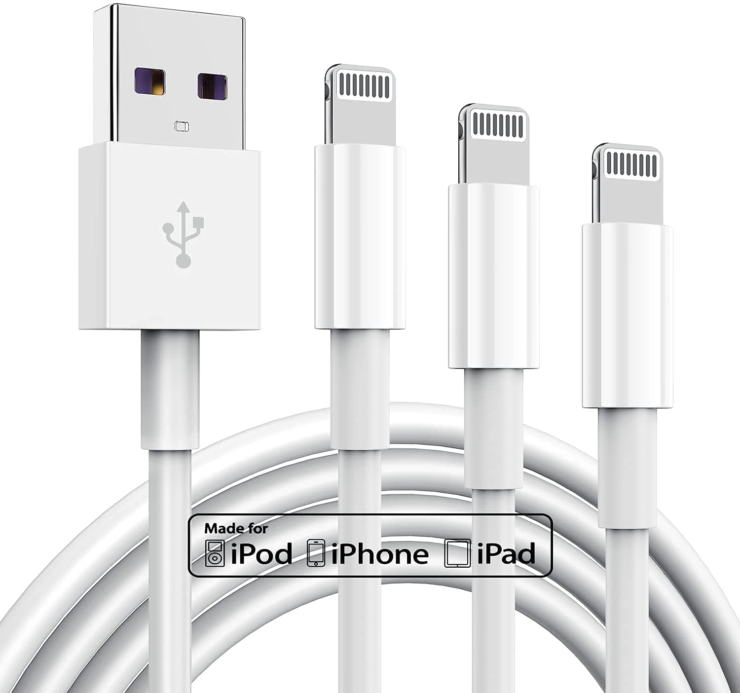 3 Pack Apple MFi Certified Charger Cable, Apple Lightning to USB Cable Cord, 2.4A Fast Charging Phone Long Chargers for iPhone 12/11/11Pro/11Max/ X/XS/XR/XS Max/8/7/6/5S/SE (3ft, White)