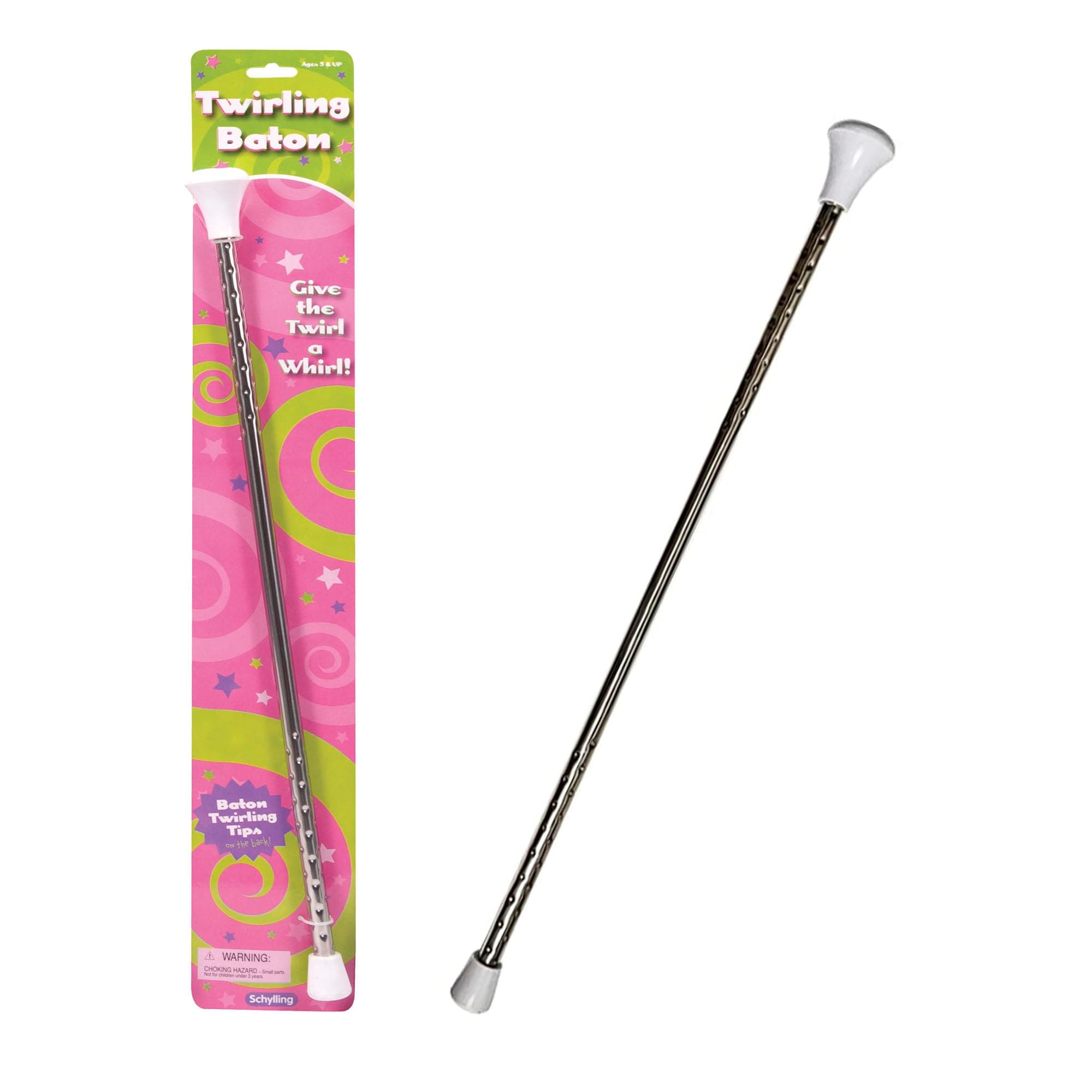 Twirling Baton - Metal Kids Baton - Rubberized Ends in Assorted Pink, White, and Purple Colors - Ages 3 and Up - One Baton