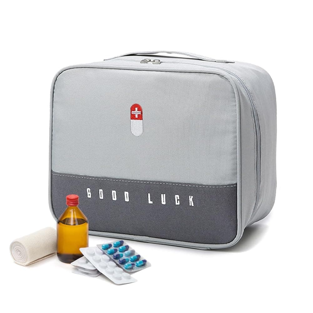 AMERTEER First Aid Bag Empty - First Aid Kit Bag, Emergencyy Medicine Storage Bag With Handle, Pill Manager Travel Bag, Reusable Medical Kits Empty Rescue Bag, Medicine Tools Travel Storage Bag (Grey)