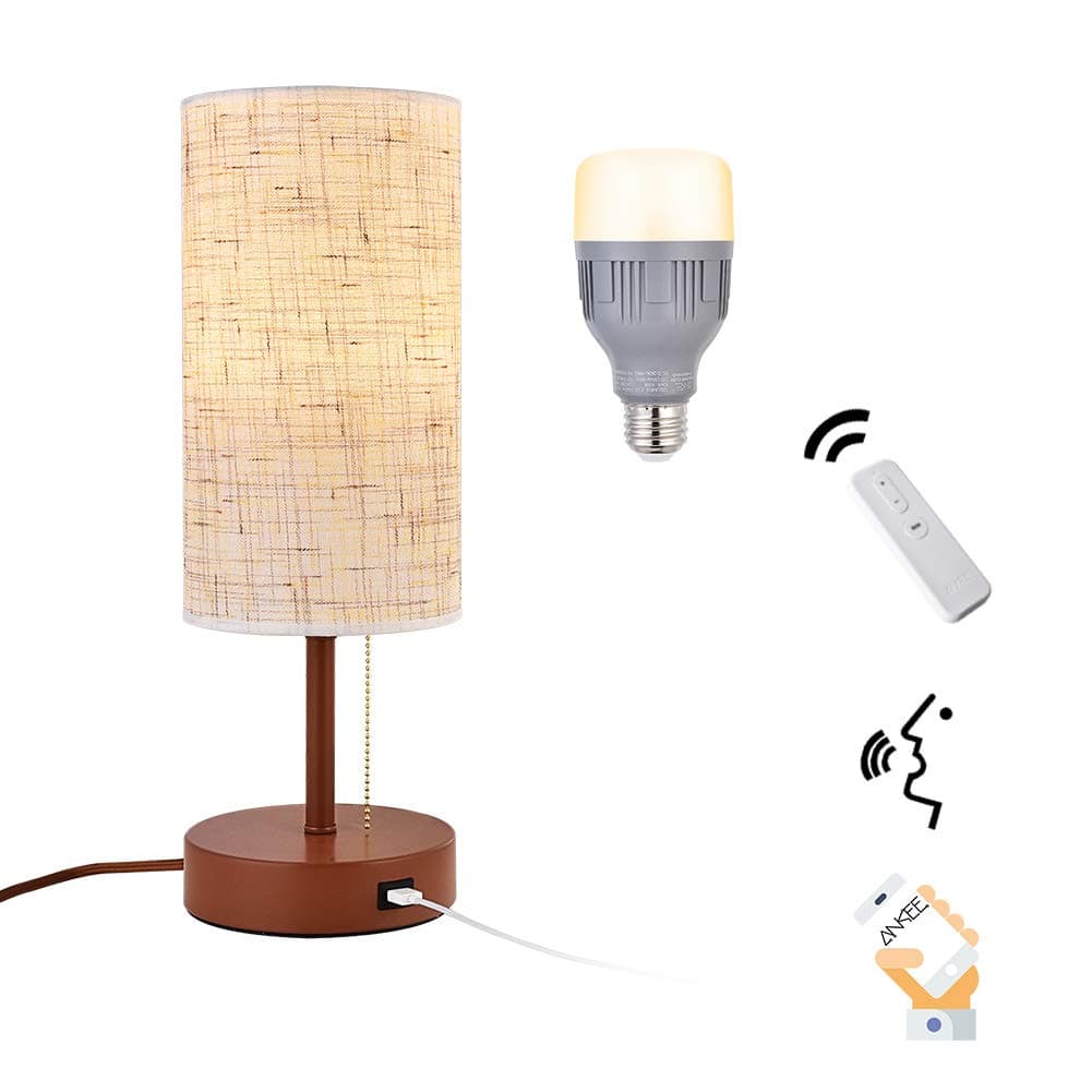 ANKEESmart Bedside lamp, Nightstand Lamp with WiFi Smart Light Bulb and USB Charging Port, Metal Base Table Lamp Minimalist Design Desk Lamp Ideal for Bedroom, Living Room, Guest Room