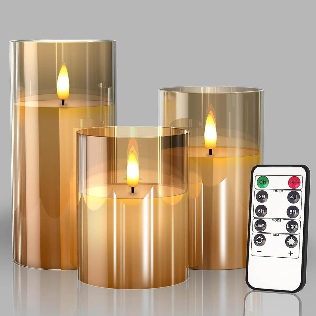 Flameless Candles with Romote, Battery Operated Fake Candles, Realstic Pillar Led Candle, Real Wax Candles Flickering Light for Festival Wedding Home Decor Party Bar- Pack of 3 -Lvory White