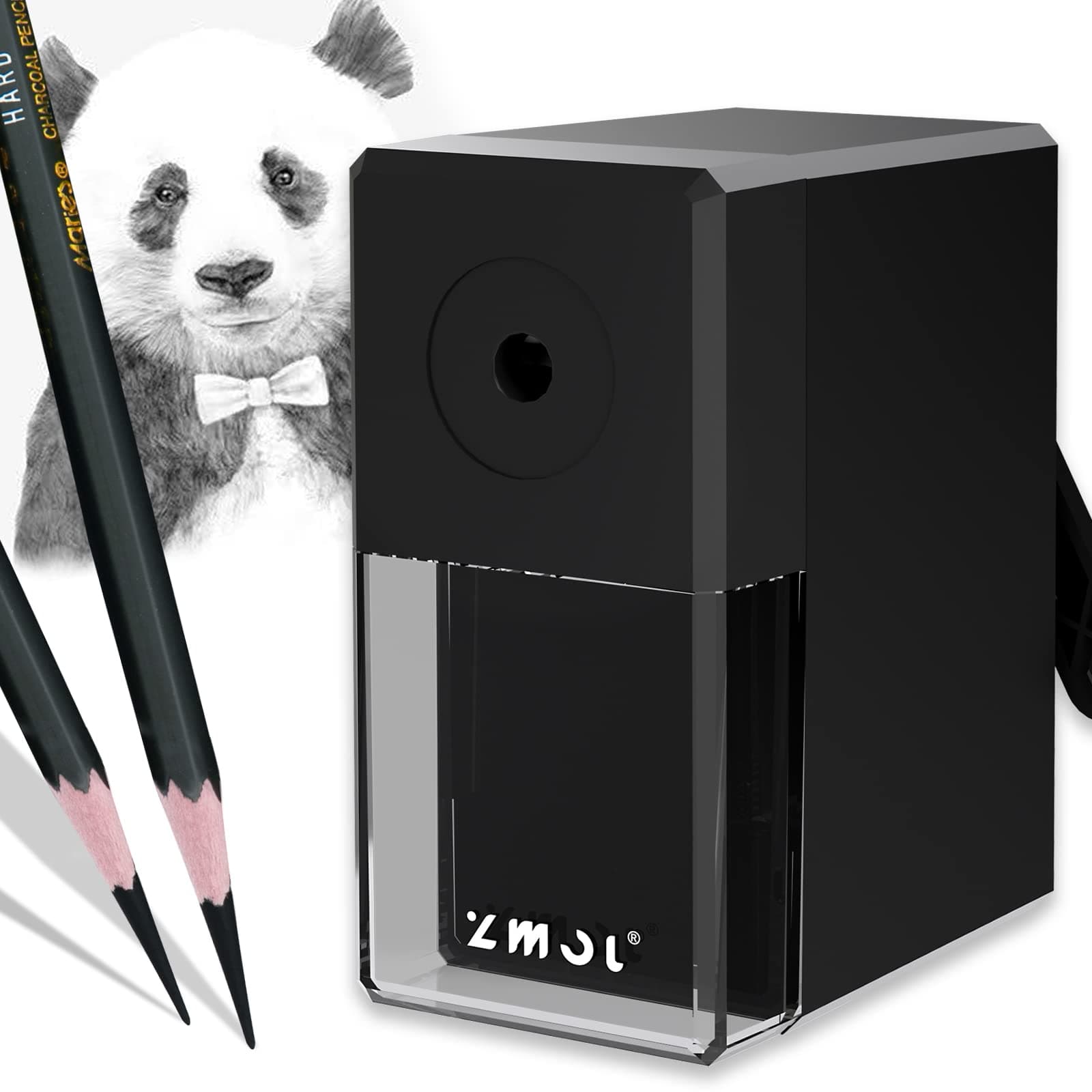 Zmol Long Point Pencil Sharpener, Manual, 5 Adjustable Pencil Nibs, Black, ABS Material, Suitable for 6-8mm Sketching/Charcoal/Colored/Graphite Pencils