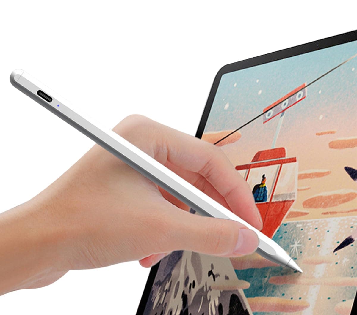 ECVV® Stylus Pen for Touch Screens – Fine 2mm Tip, Compatible with iPad, iPhone, Android Tablets, Microsoft Surface - Rechargeable, Seamless Performance, Scratch-Proof Fiber Tip - Sleek Metal Body