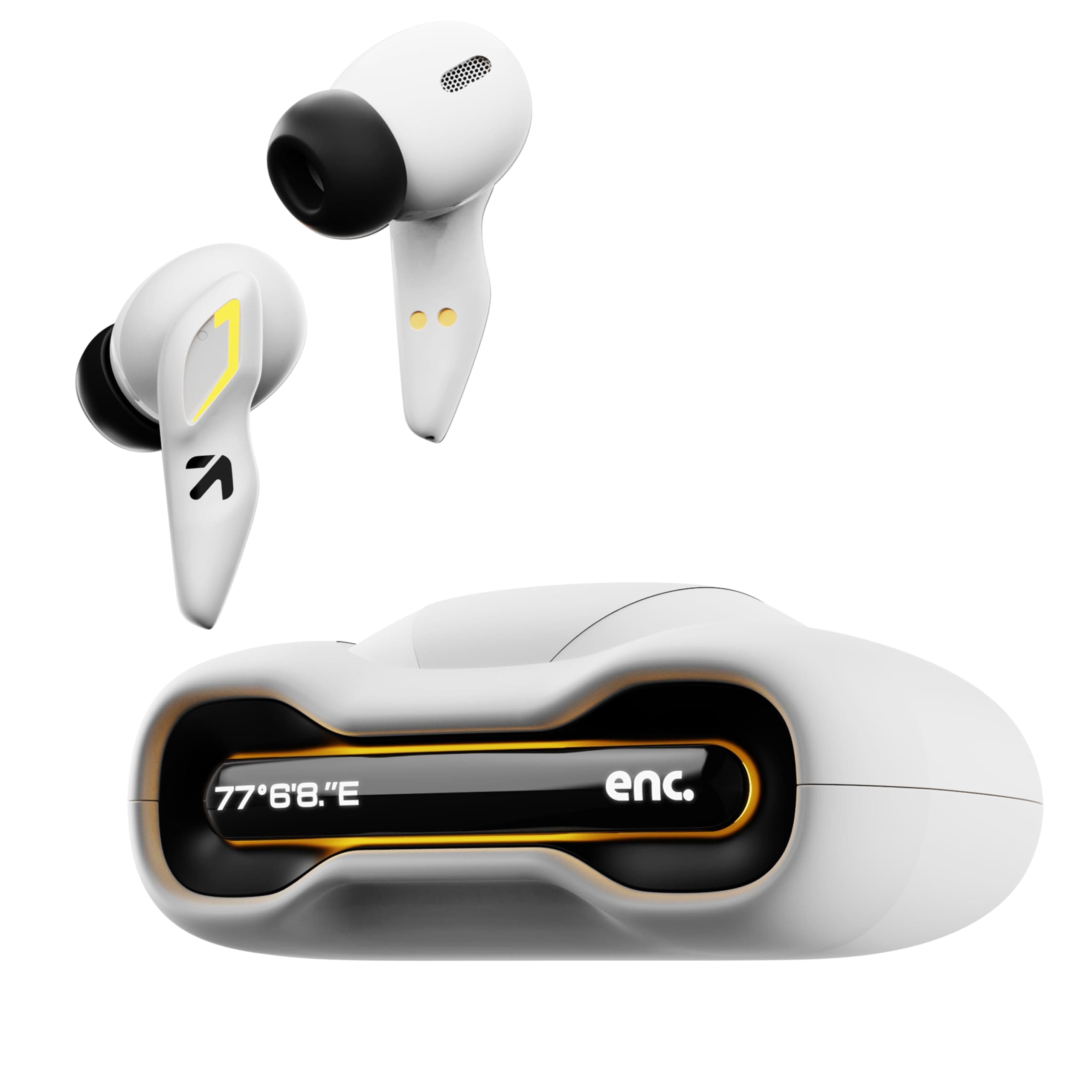 GOBOULT UFO with 48H Playtime, Built-in App Support, 45ms Low Latency Gaming, 4 Mics ENC, Breathing LEDs, 13mm Bass Drivers Ear Buds TWS, Made in India (White Opal)