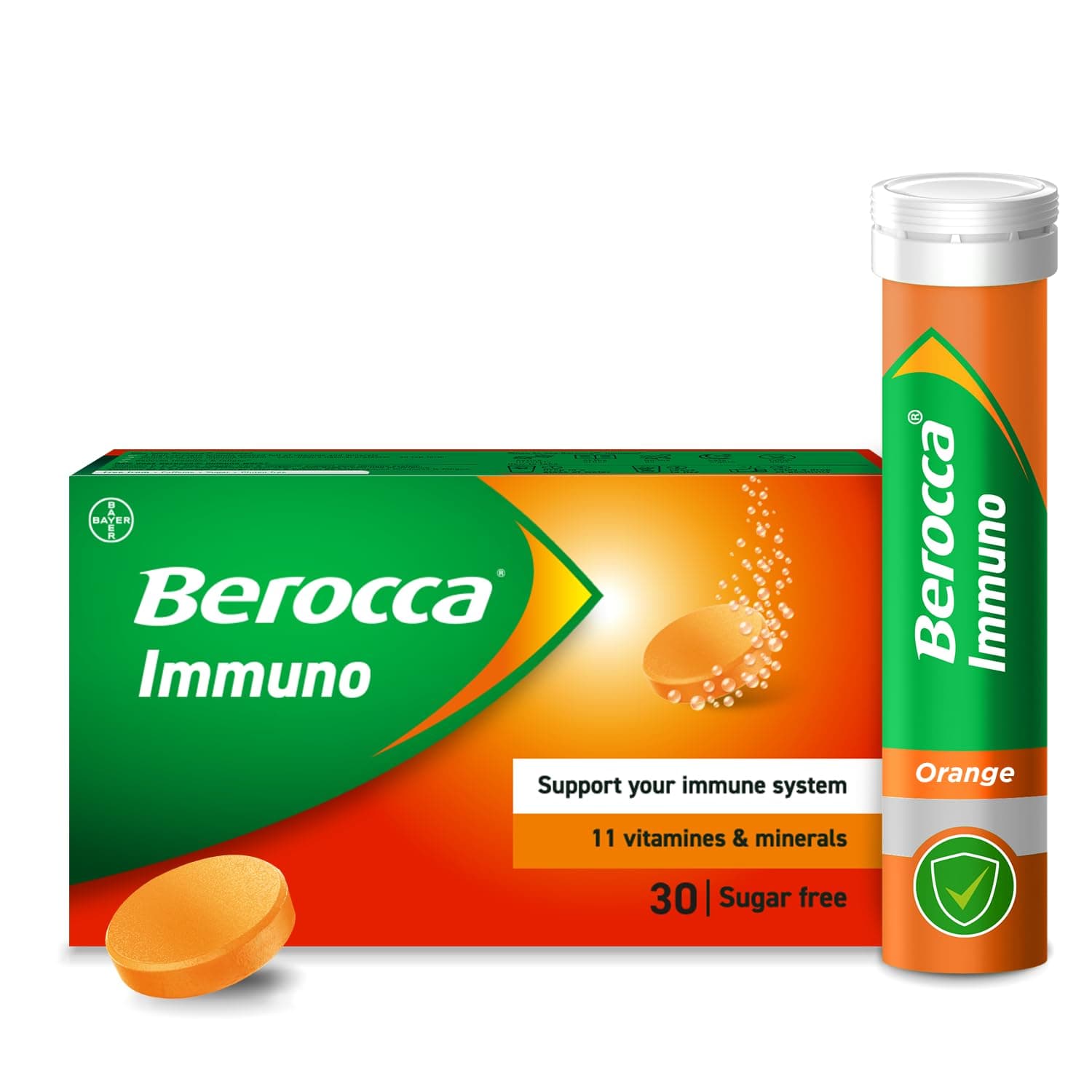 – Berocca Immuno Effervescent Tablets, 11 Vitamins and Minerals, Including Vitamins D, C, A, B9, Zinc and Iron to Help Support Your Immune System and B6 and B12 Support Energy Release, Green, 30 Tablets