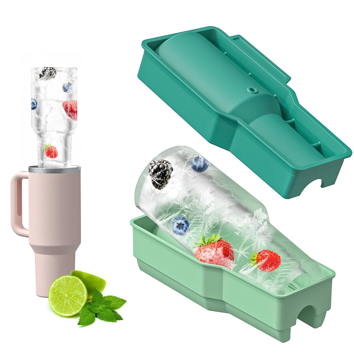 Ice Cube Tray for Stanley Cup, One-Piece Silicone Hollow Cylinder Ice Mold for Stanley 30oz, 40oz, Easy Mold Release (Green)