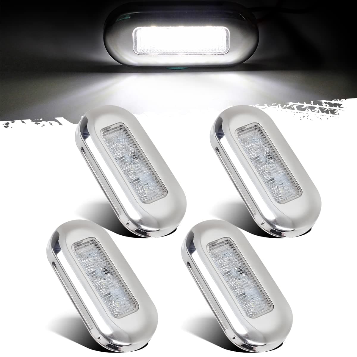 4pcs 3" LED Oblong Stainless Courtesy Light Submersible Yacht Marine Boat Deck Lights, Walkways Step storage Led Interior Exterior courtesy Lights lighting, Suface Mount, 12V
