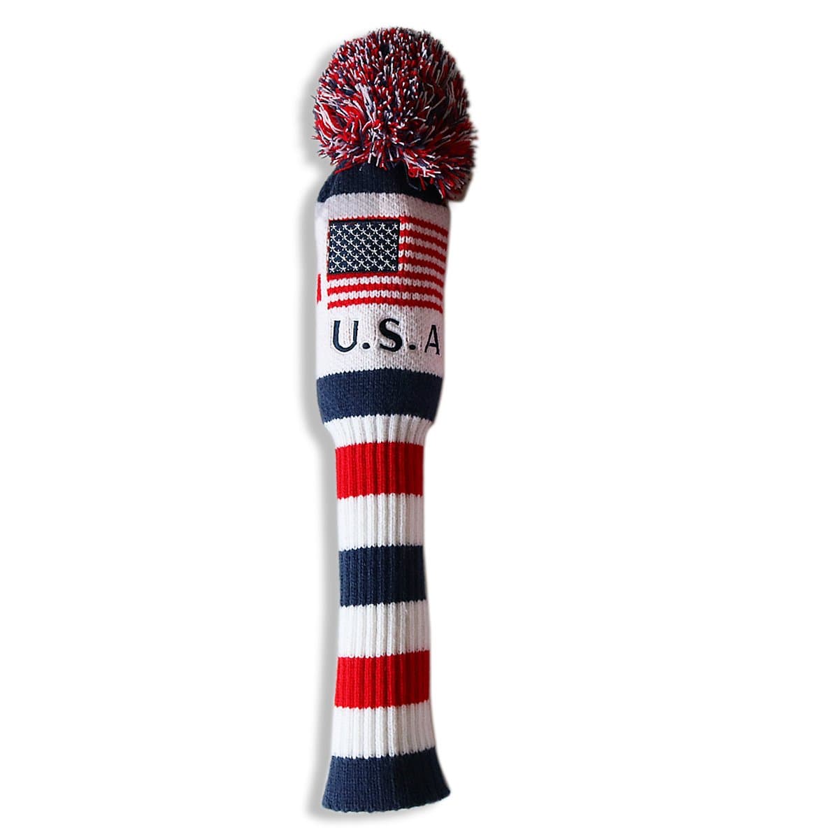 CRAFTSMAN GOLF US Flag Knit Pom Pom White Blue Red Driver,Fairway Wood, Hybrid Head Cover Headcover for Callaway Mizuno Cobra Taylormade