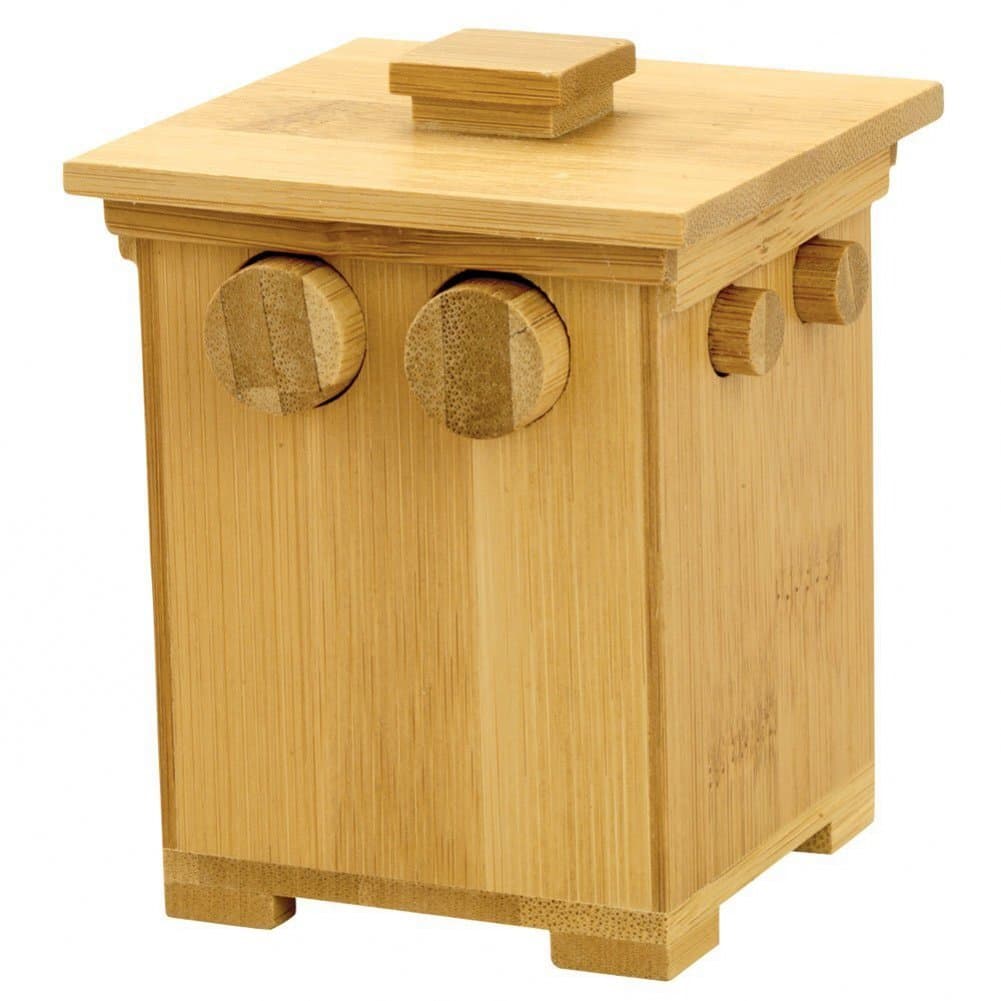 Bits and Pieces Wooden Puzzle Box Bamboo Tower Design Puzzle Box with Hidden Compartment Brainteaser, Solution Included