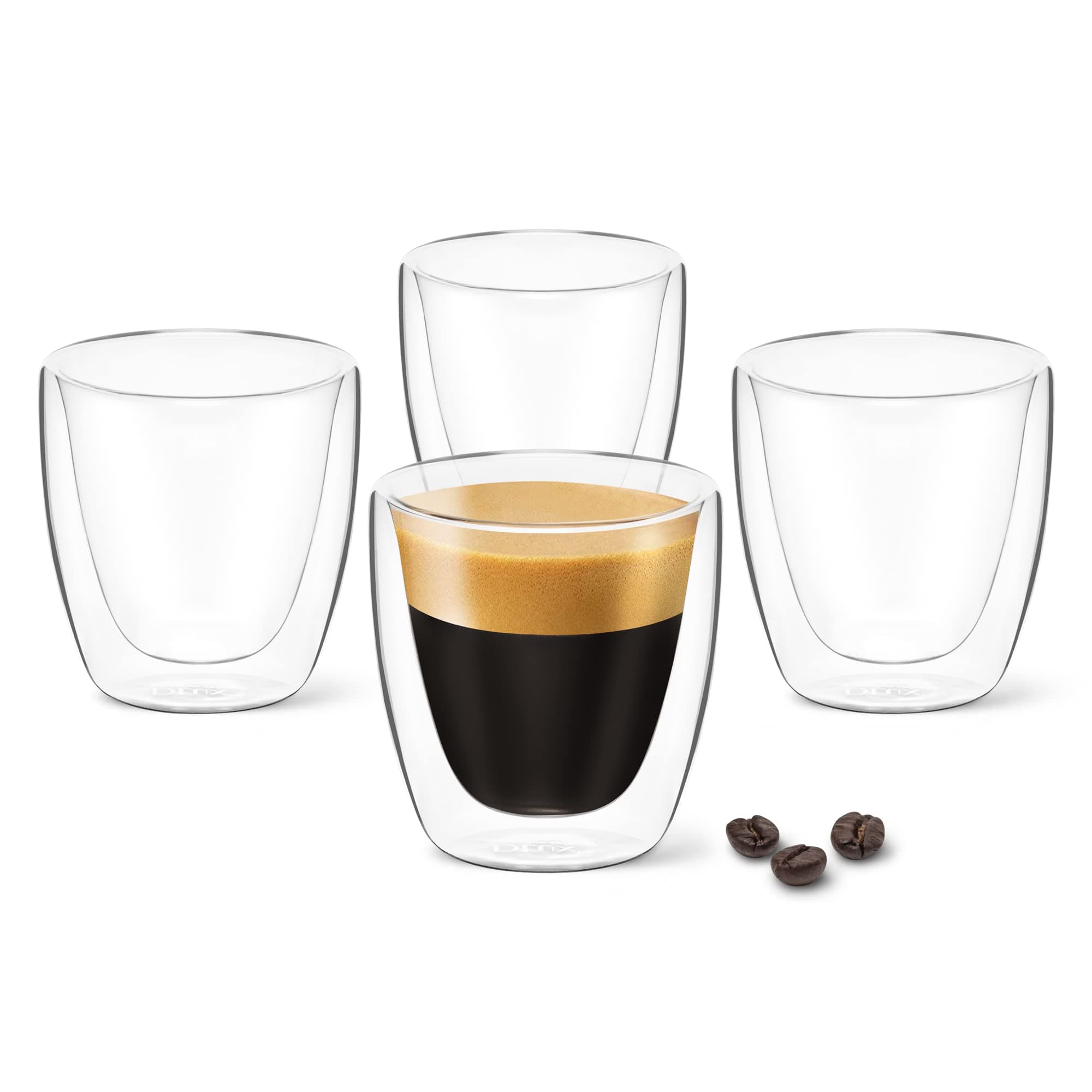 DLux Espresso Coffee Cups, Double Wall Clear Glass, Insulated Borosilicate Glassware Tea Cup, 4 pcs, 90 ml