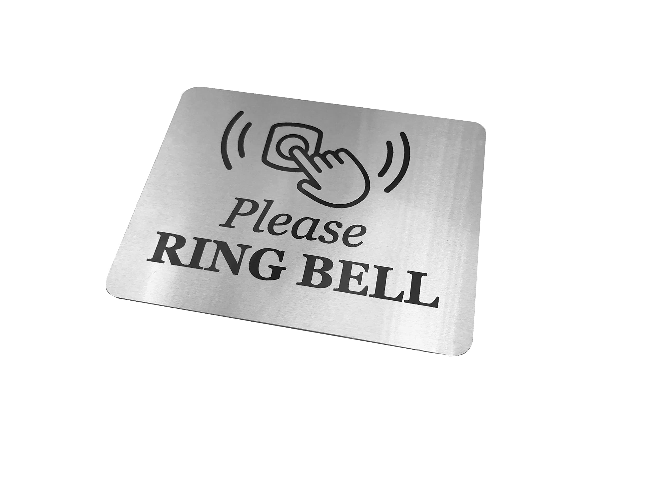 Please Ring Bell Sign with Adhesive Backing, Printed Metal Aluminium Sign with UV Lamination (Size 4.5" wide x 3.5" high) Door Entrance Reception Notice. Silver (Silver)